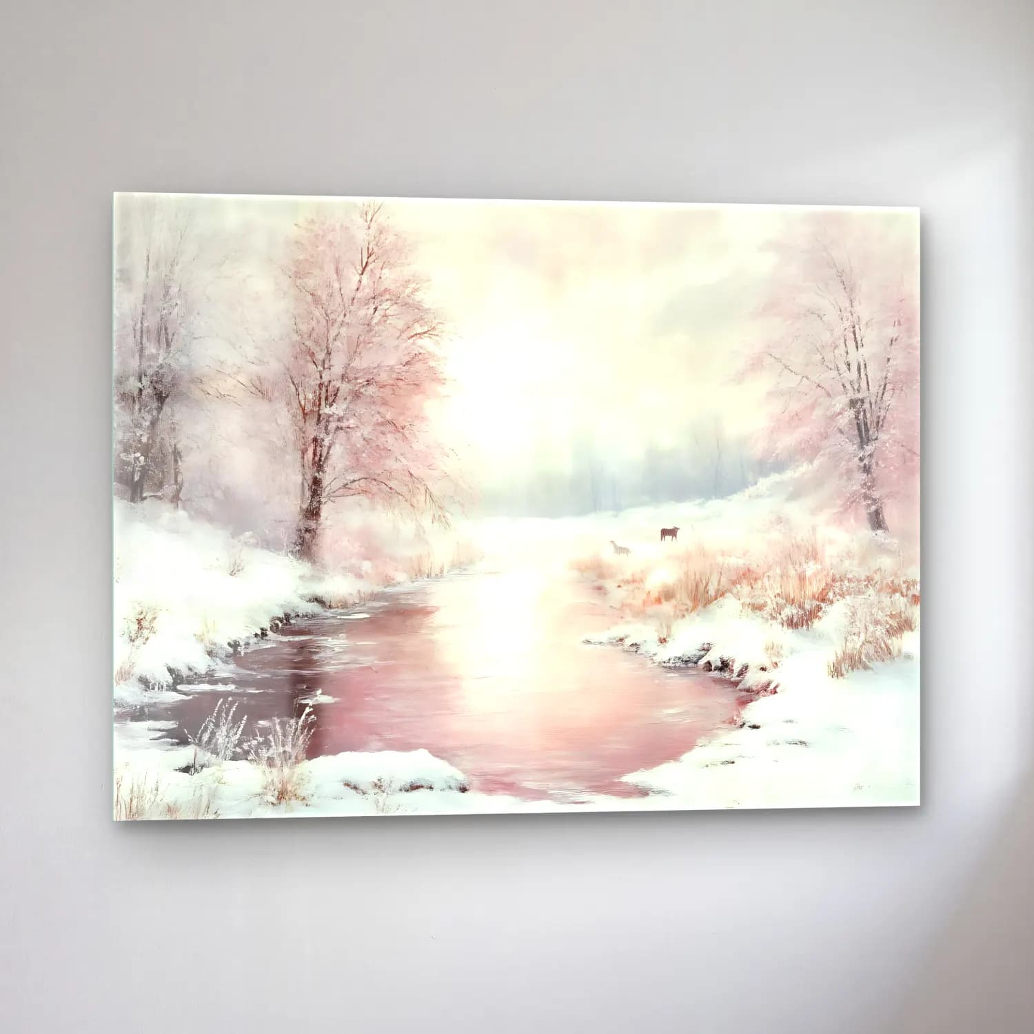 Pastel Karlı Kış Manzarası No. 8 cam tablo — sol açıdan görünüm