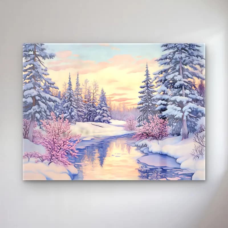 Pastel Karlı Kış Manzarası No. 9 cam tablo — Pastel Karlı Kış Manzarası No. 9 — pastel karlı kış manzarası