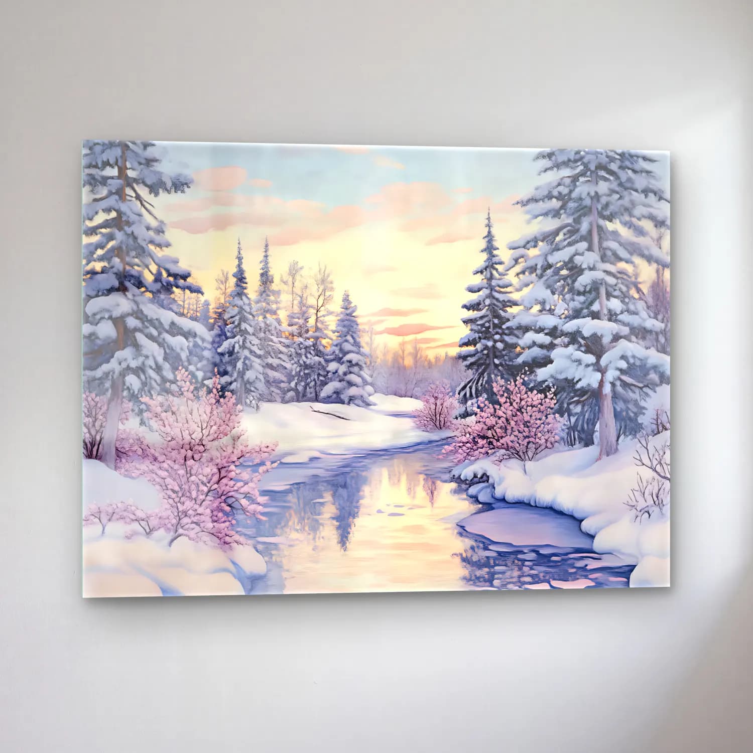 Pastel Karlı Kış Manzarası No. 9 cam tablo — sol açıdan görünüm