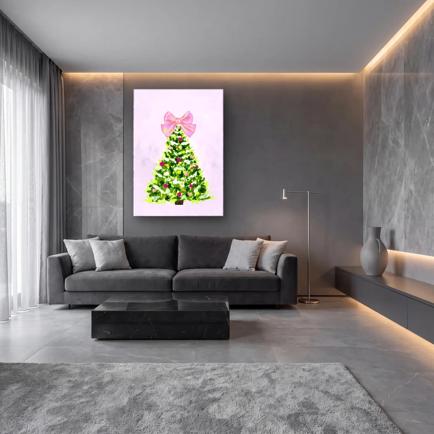 Pastel Yılbaşı Ağacı No. 6 cam tablo — lüks salon duvarında