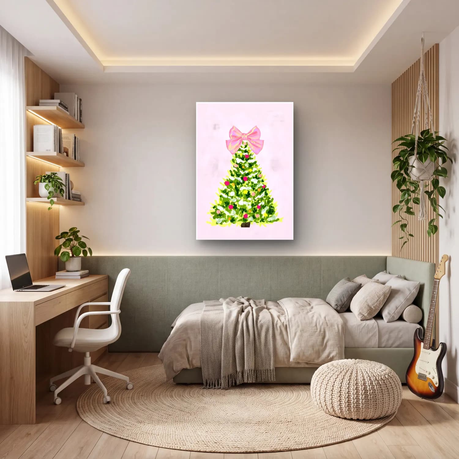 Pastel Yılbaşı Ağacı No. 6 cam tablo — genç odasında