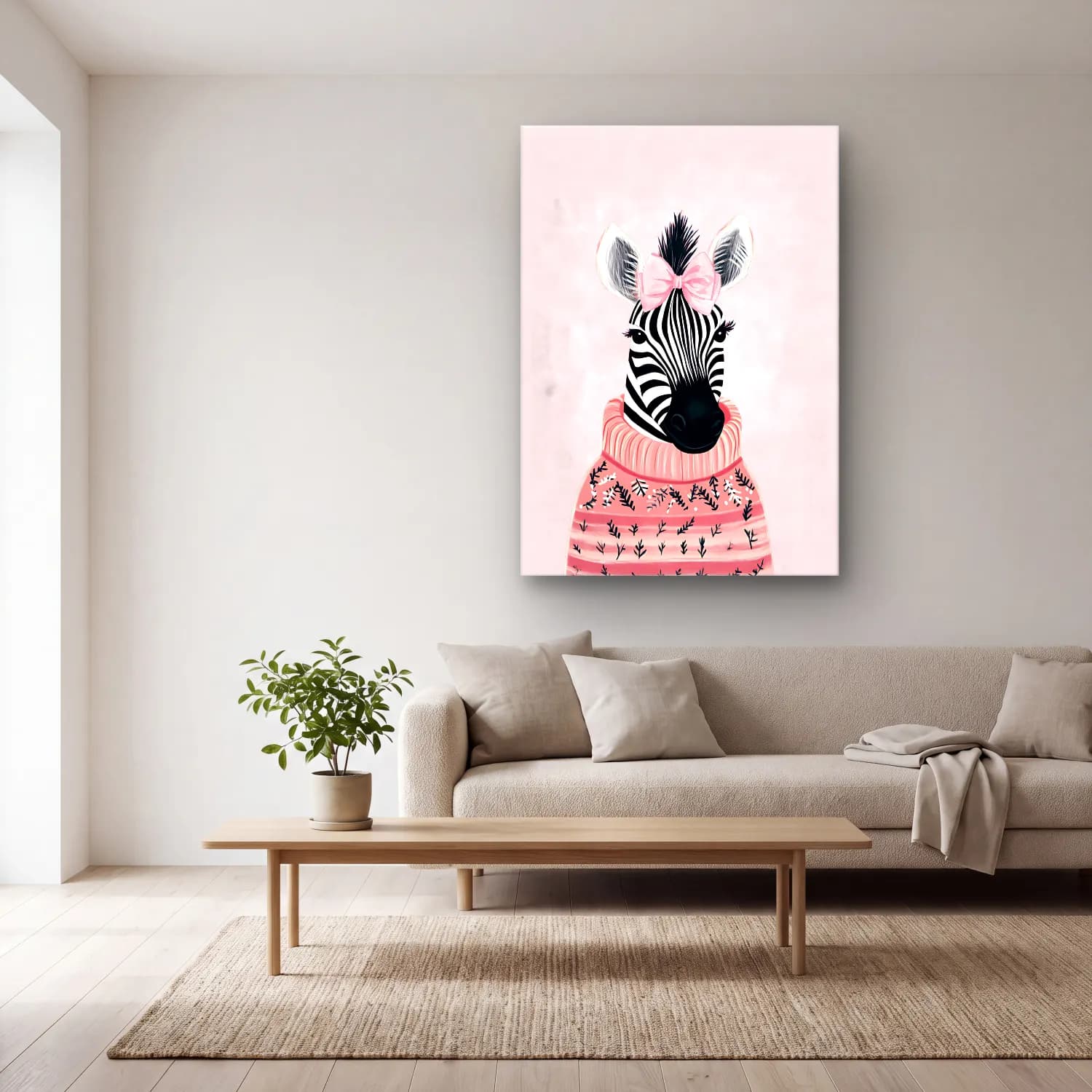 Sevimli İllüstrasyon Zebra – Pembe Tonlar cam tablo — açık renk salonda