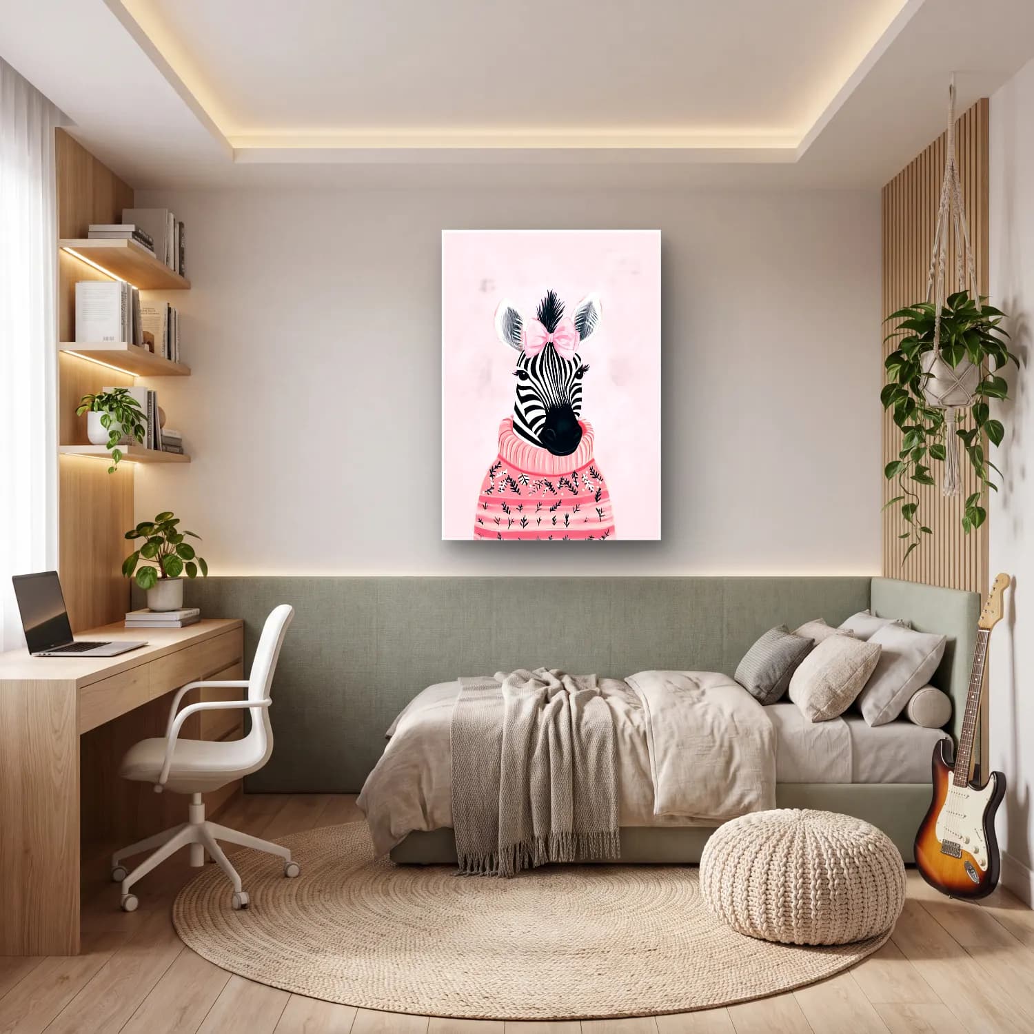 Sevimli İllüstrasyon Zebra – Pembe Tonlar cam tablo — genç odasında