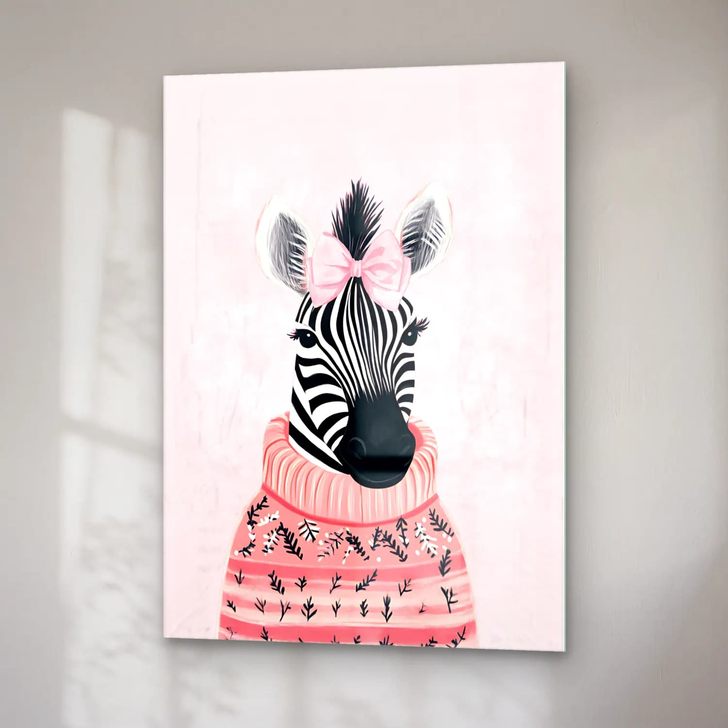 Sevimli İllüstrasyon Zebra – Pembe Tonlar cam tablo — sağ açıdan görünüm