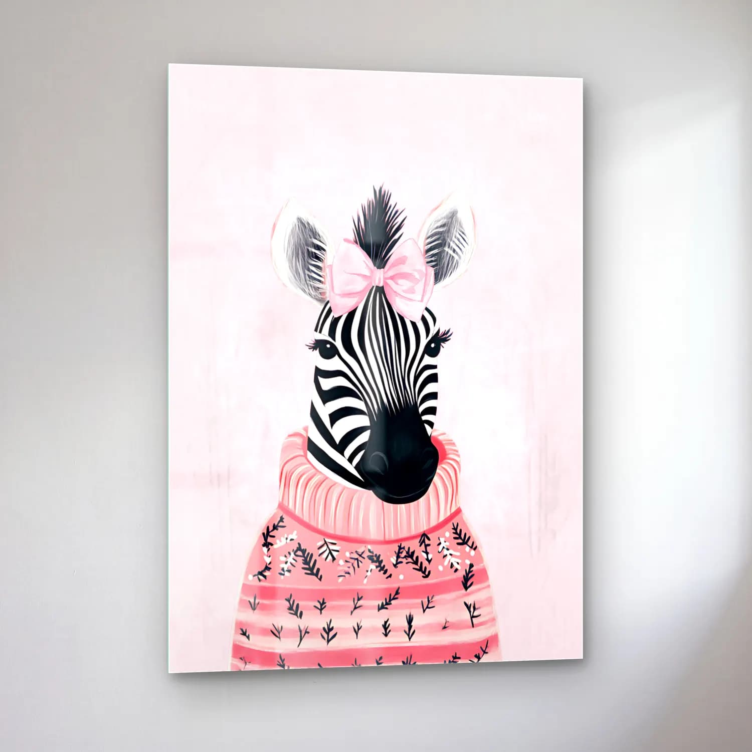 Sevimli İllüstrasyon Zebra – Pembe Tonlar cam tablo — sol açıdan görünüm