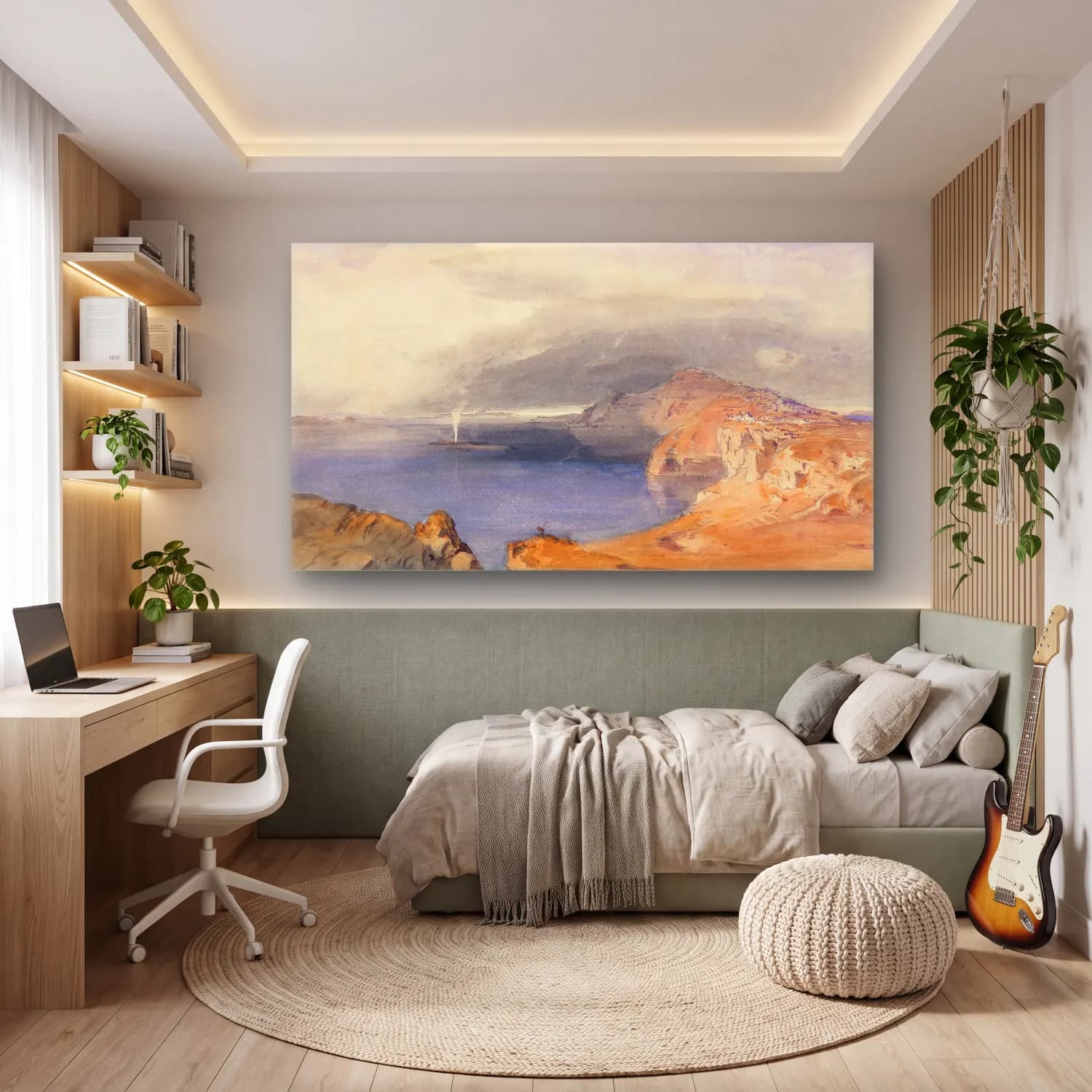 Carl Rottmann – Santorini (Thira) (ca. 1843) cam tablo — genç odasında