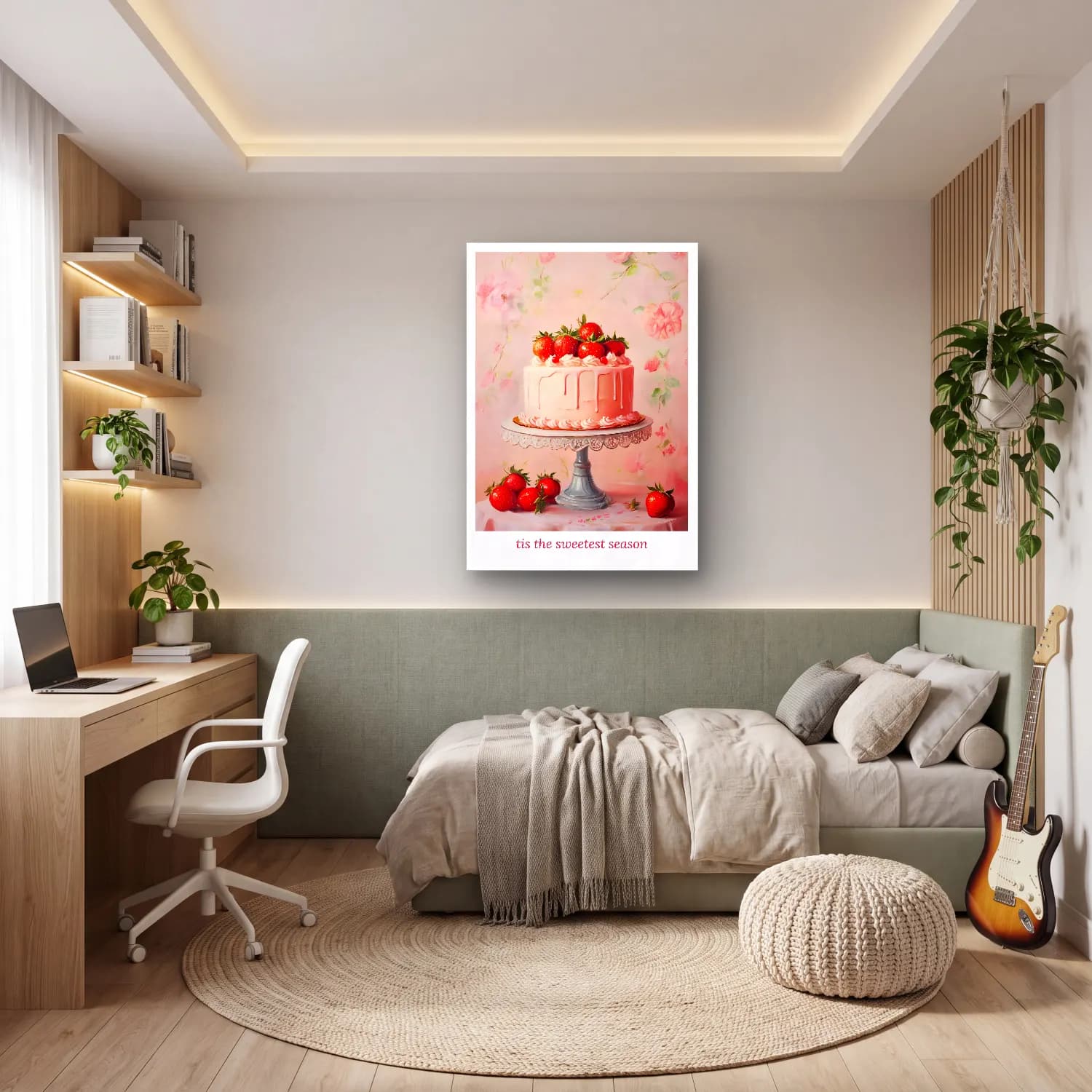 Pastel Çilekler No. 2 cam tablo — genç odasında