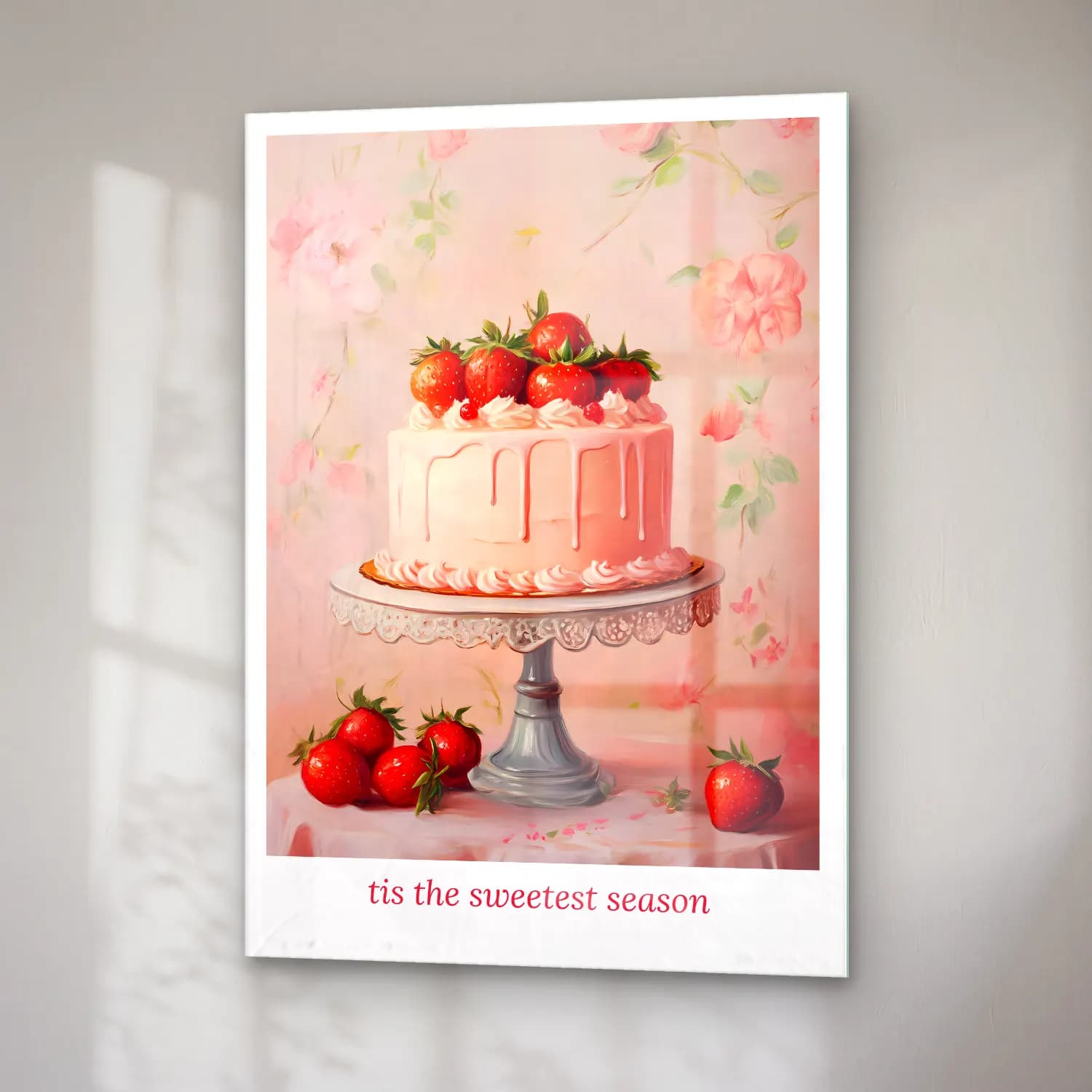 Pastel Çilekler No. 2 cam tablo — sağ açıdan görünüm