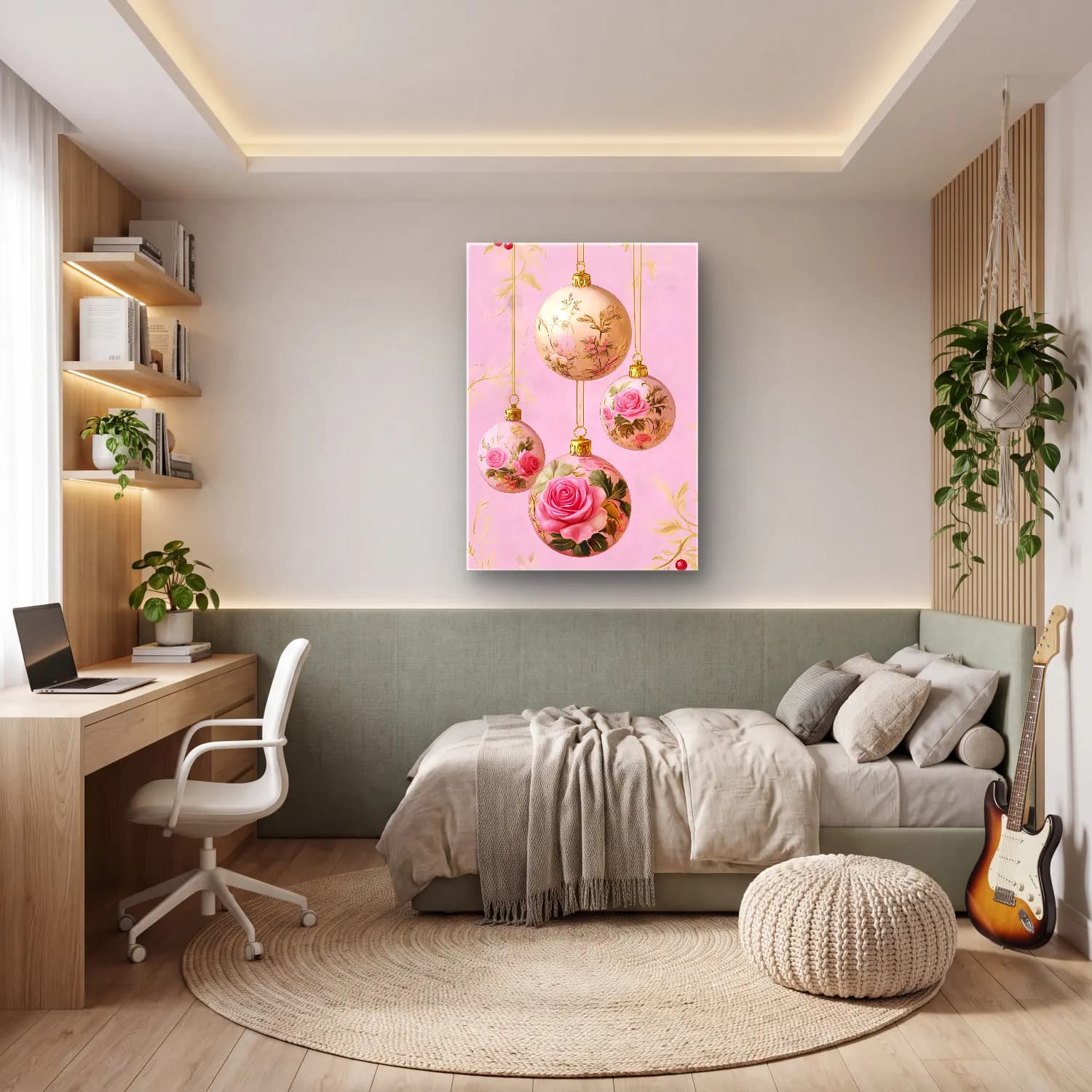 Pastel Yılbaşı Süsleri No. 6 cam tablo — genç odasında