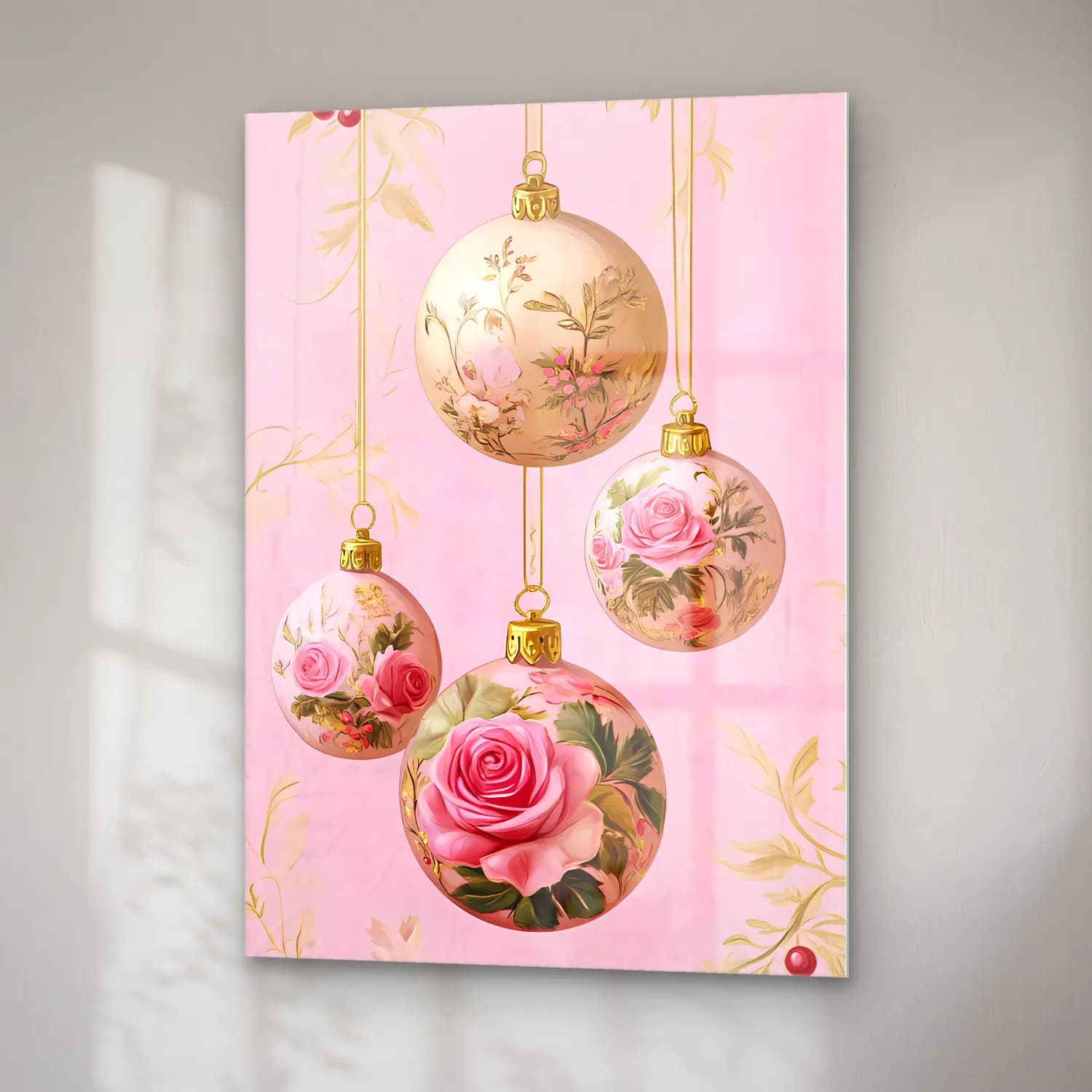 Pastel Yılbaşı Süsleri No. 6 cam tablo — sağ açıdan görünüm