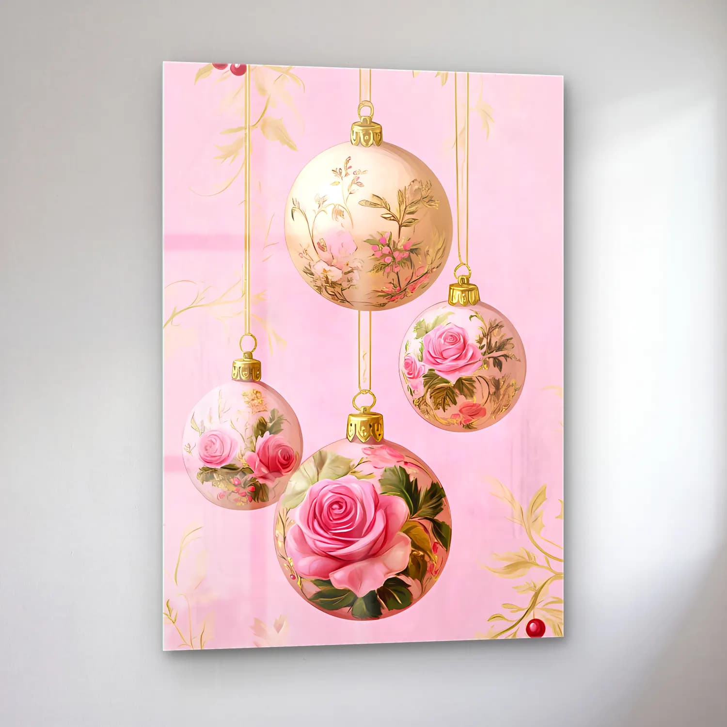 Pastel Yılbaşı Süsleri No. 6 cam tablo — sol açıdan görünüm