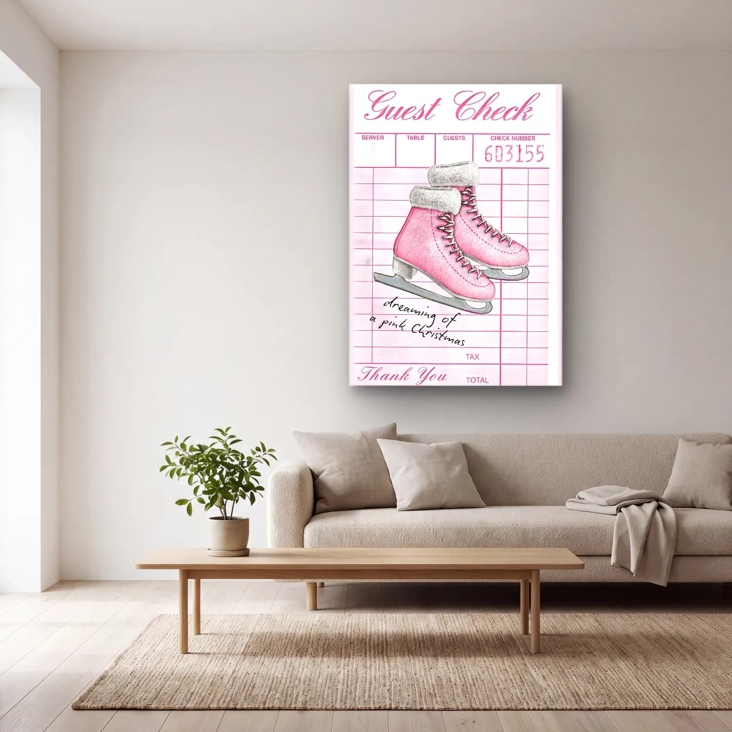 Pastel Yılbaşı Süsleri No. 7 cam tablo — açık renk salonda