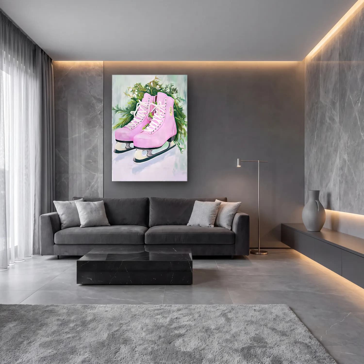 Pastel Yılbaşı Ağacı No. 7 cam tablo — lüks salon duvarında