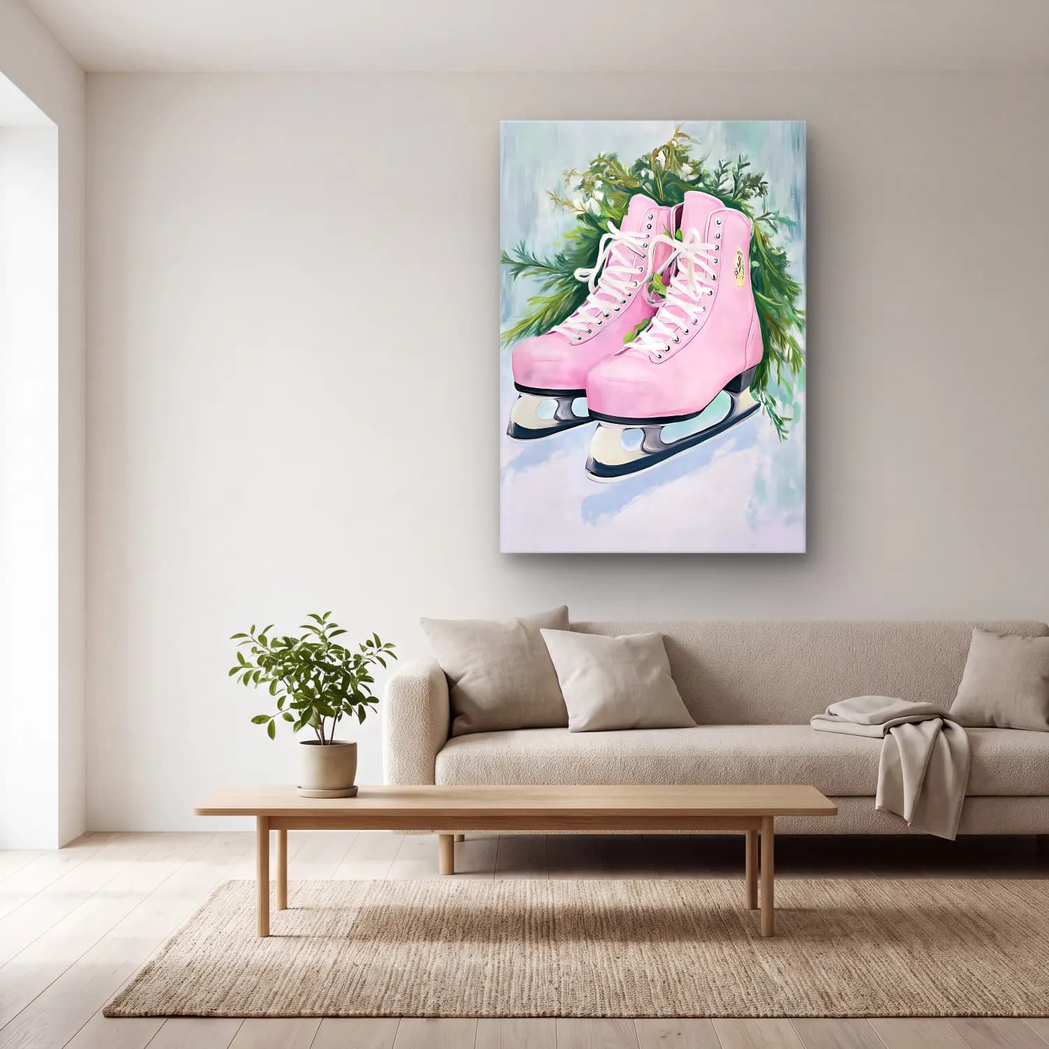 Pastel Yılbaşı Ağacı No. 7 cam tablo — açık renk salonda