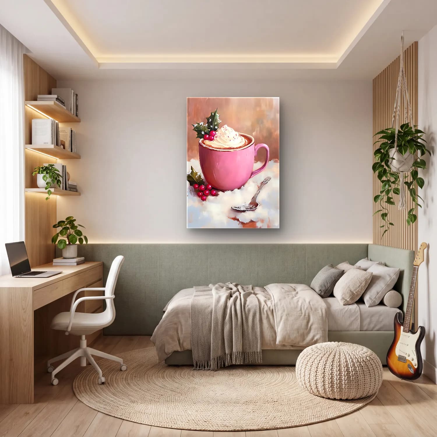Yağlı Boya Kahve Fincanı – Pembe Tonlar cam tablo — genç odasında