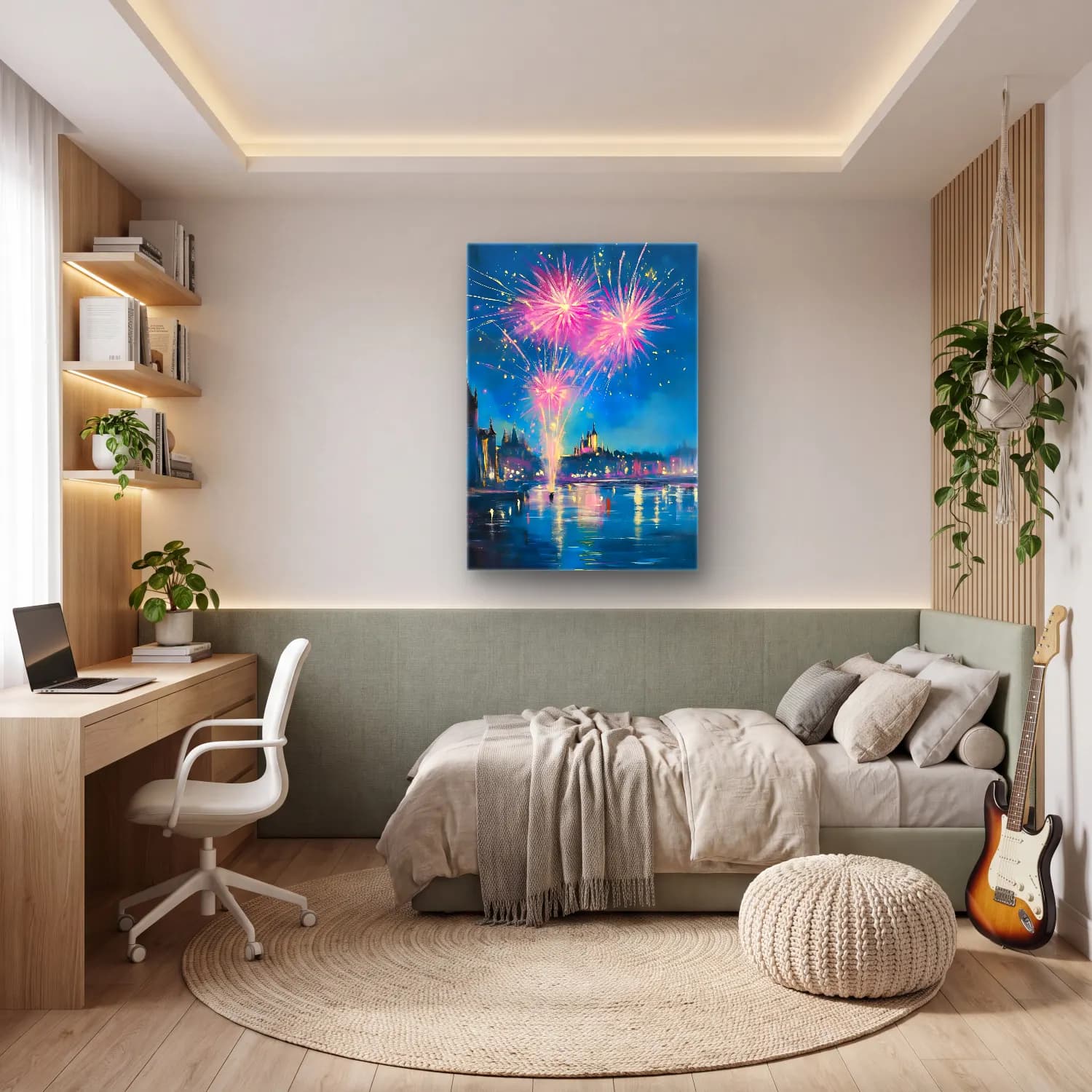 Empresyonist Gece Şehir – Mor Tonlar cam tablo — genç odasında