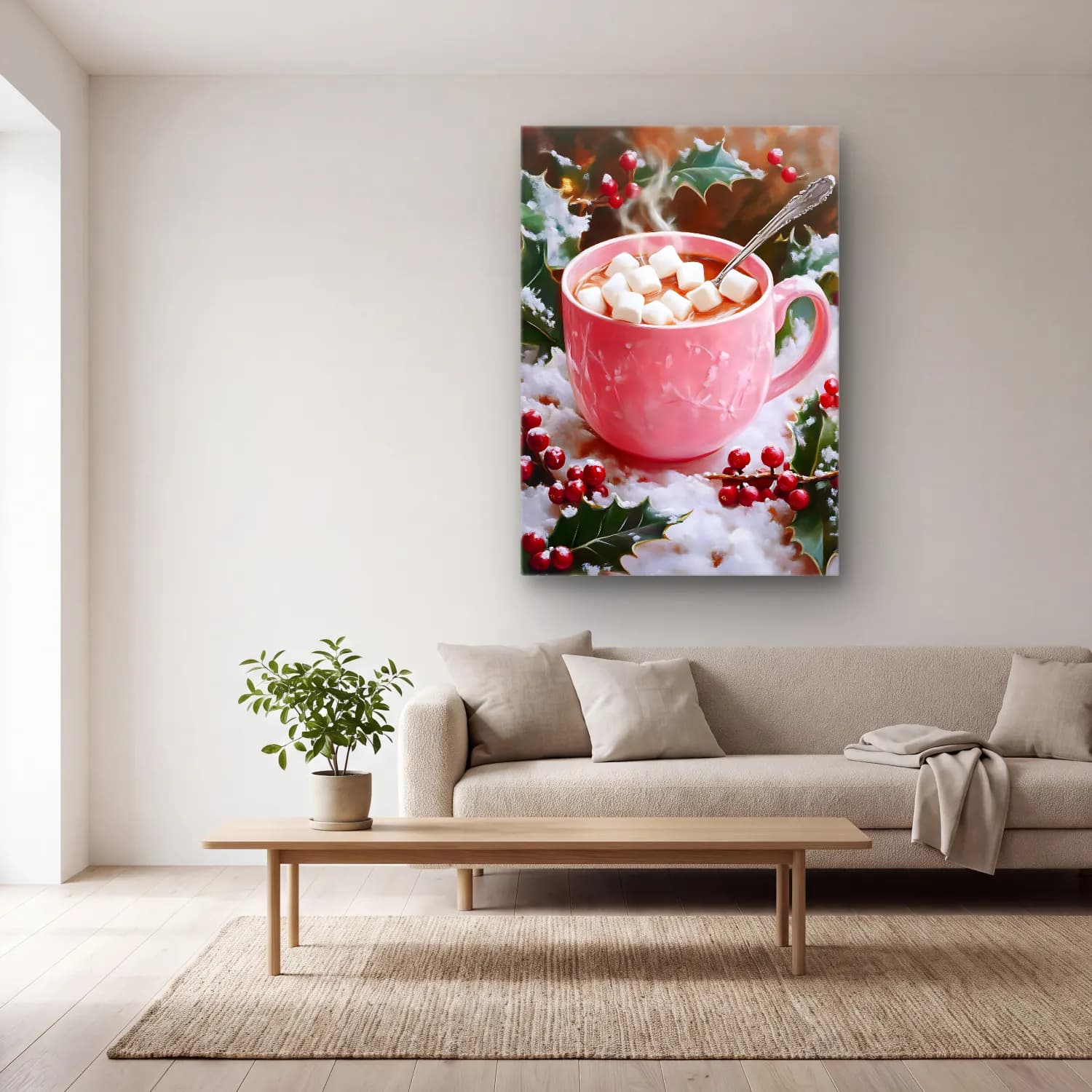 Yağlı Boya Çay Fincanı – Pembe Tonlar cam tablo — açık renk salonda