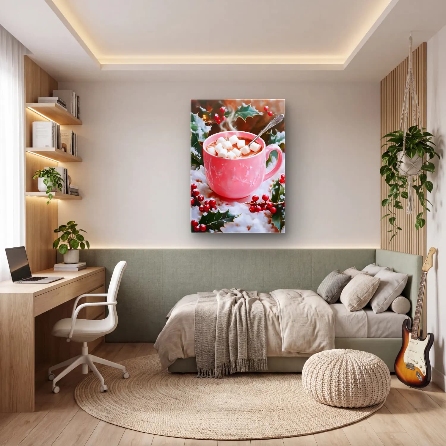 Yağlı Boya Çay Fincanı – Pembe Tonlar cam tablo — genç odasında
