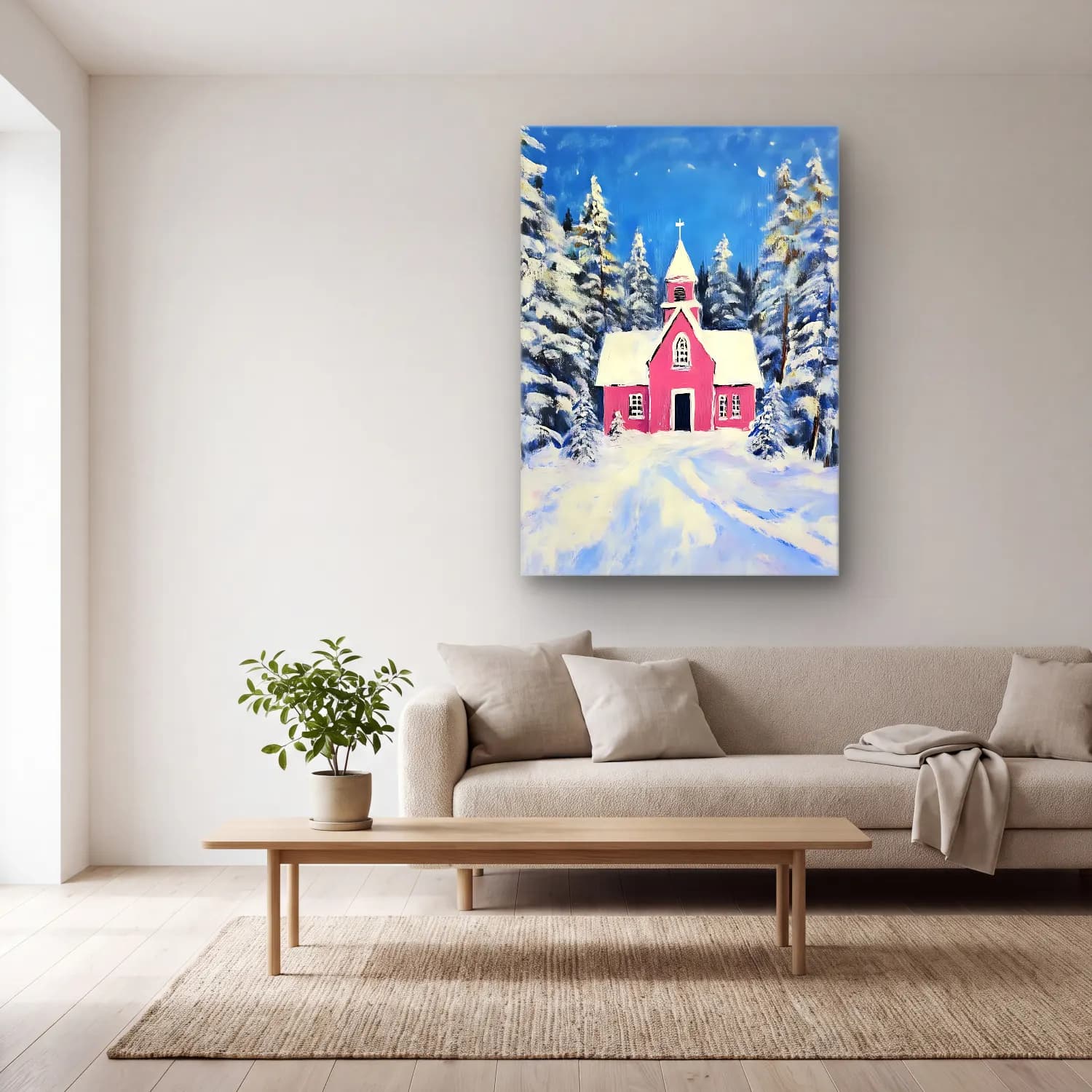 Yağlı Boya Katedral No. 7 cam tablo — açık renk salonda