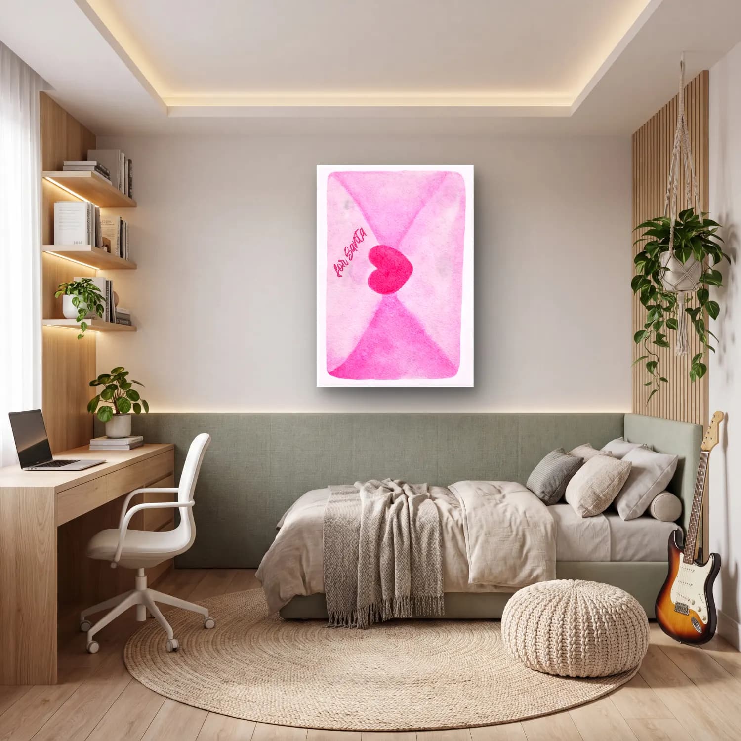 Suluboya Noel Baba – Pembe Tonlar cam tablo — genç odasında