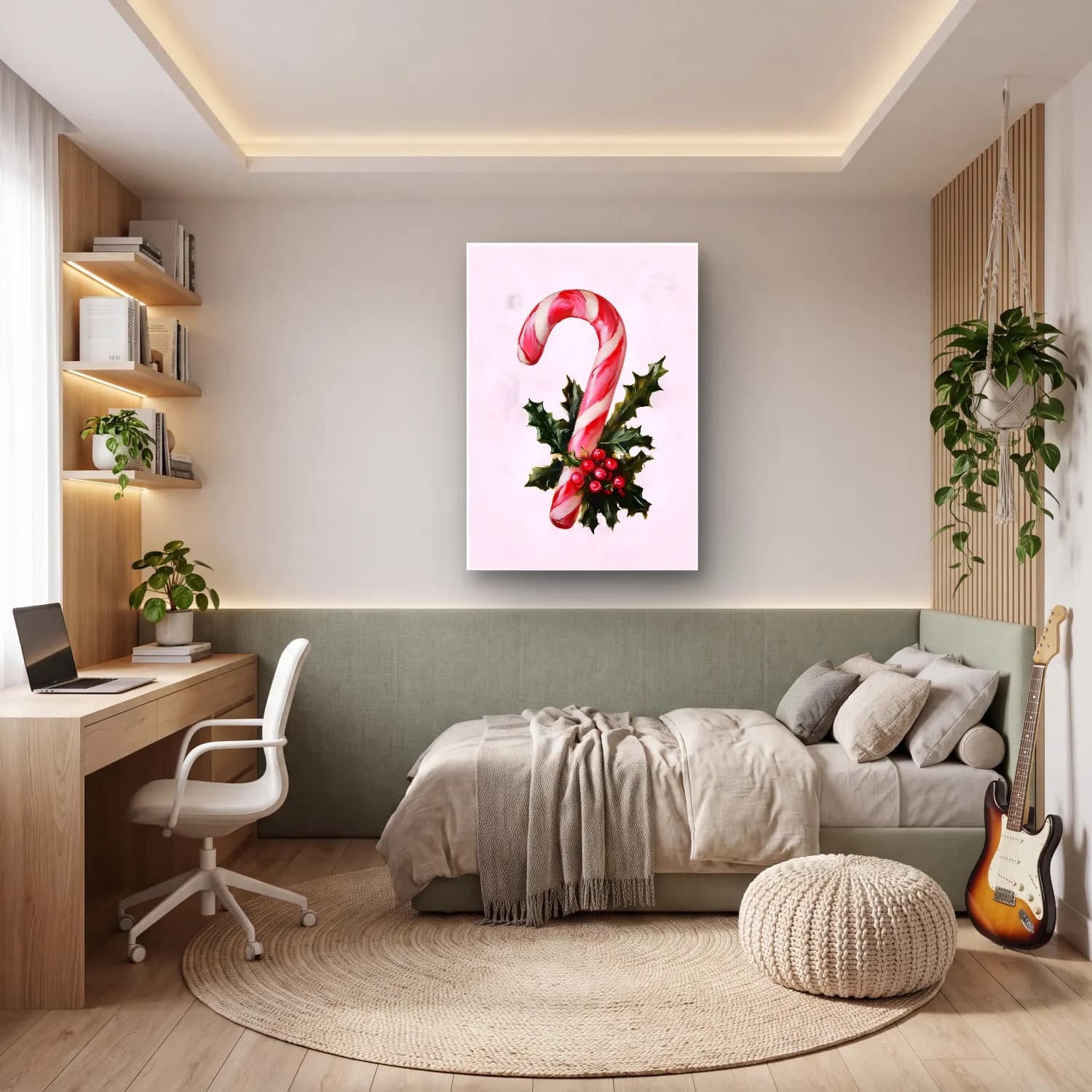 Pastel Yılbaşı Süsleri No. 11 cam tablo — genç odasında