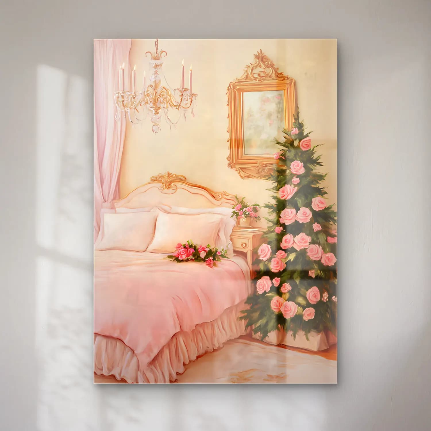 Yağlı Boya Yılbaşı Ağacı – Pembe Tonlar cam tablo — Yağlı Boya Yılbaşı Ağacı – Pembe Tonlar — yağlı boya yılbaşı ağacı