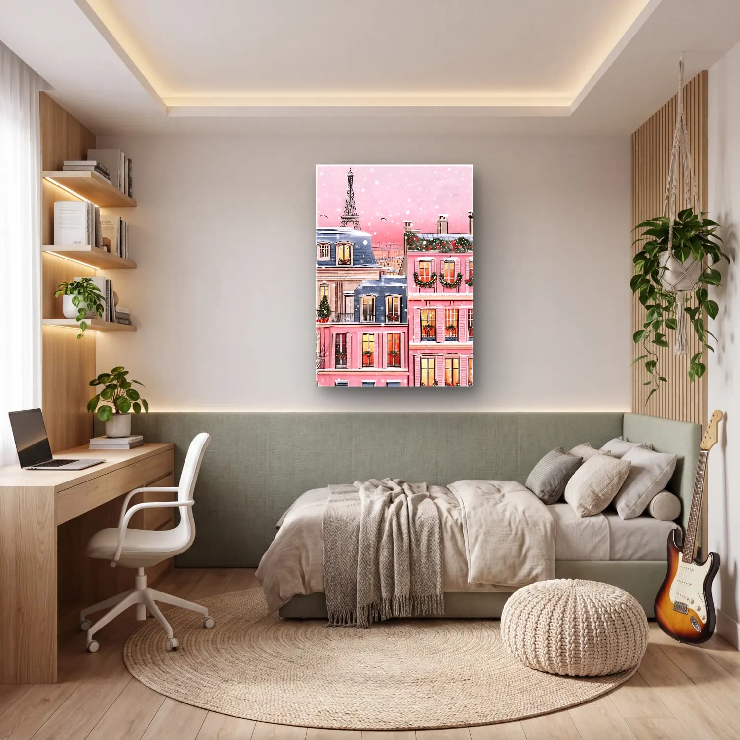 Pastel Paris ve Eyfel Kulesi No. 2 cam tablo — genç odasında