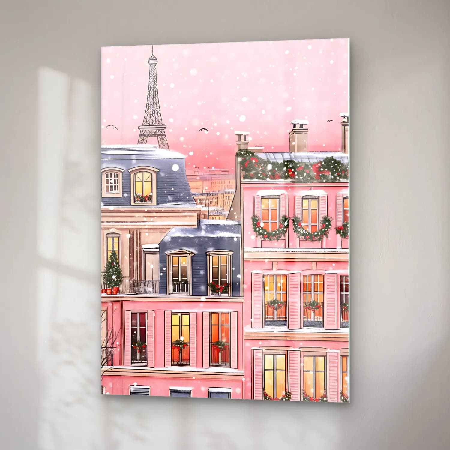 Pastel Paris ve Eyfel Kulesi No. 2 cam tablo — sağ açıdan görünüm