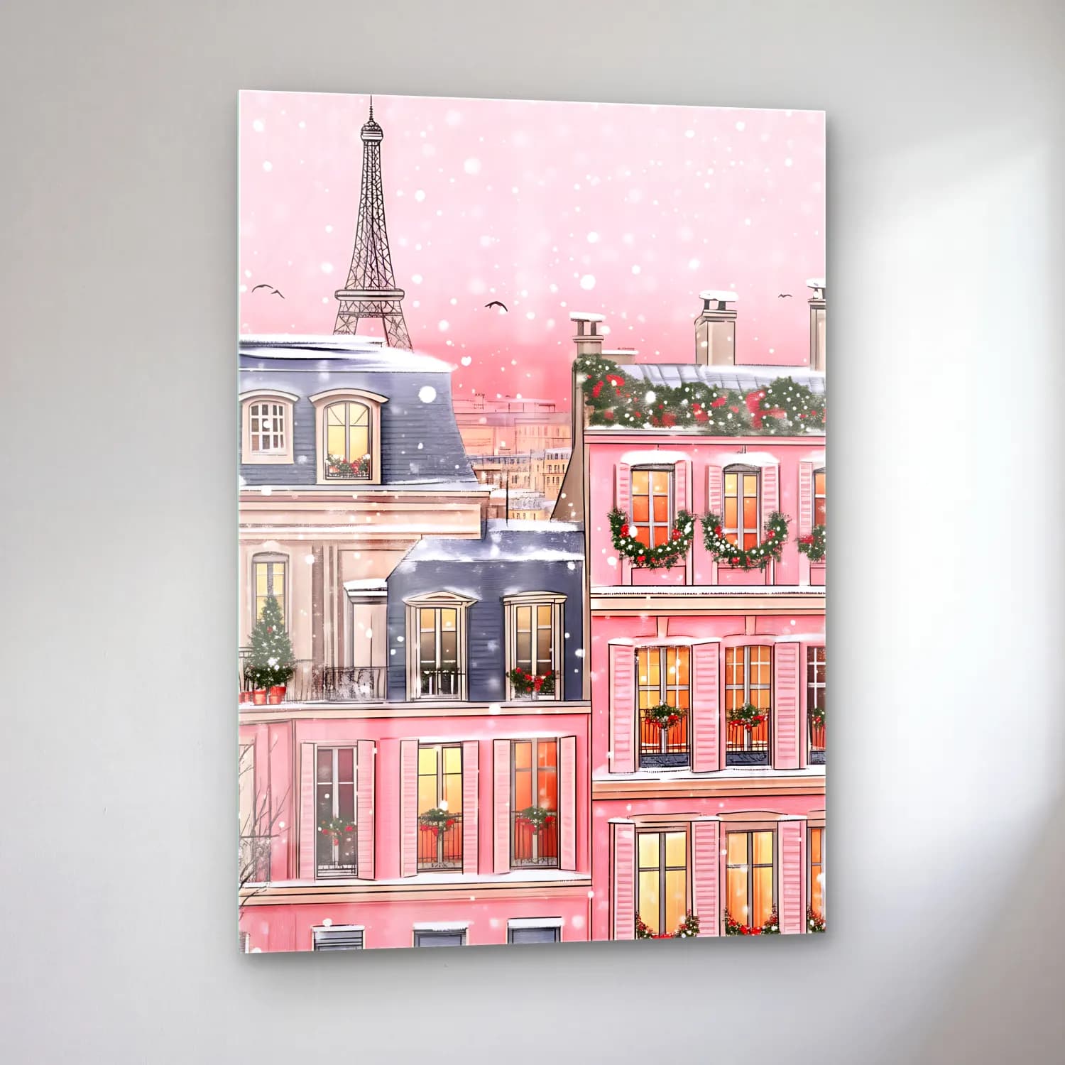 Pastel Paris ve Eyfel Kulesi No. 2 cam tablo — sol açıdan görünüm