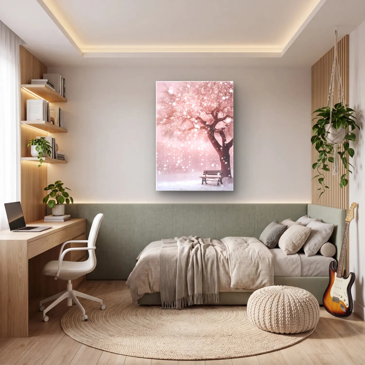 Pastel Kiraz Çiçekleri No. 5 cam tablo — genç odasında