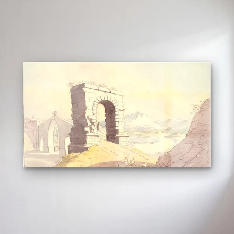Charles Hamilton Smith – Bridge & Arch of Martorel, Catalonia cam tablo — Charles Hamilton Smith – Bridge & Arch of Martorel, Catalonia — vintage antik kalıntılar