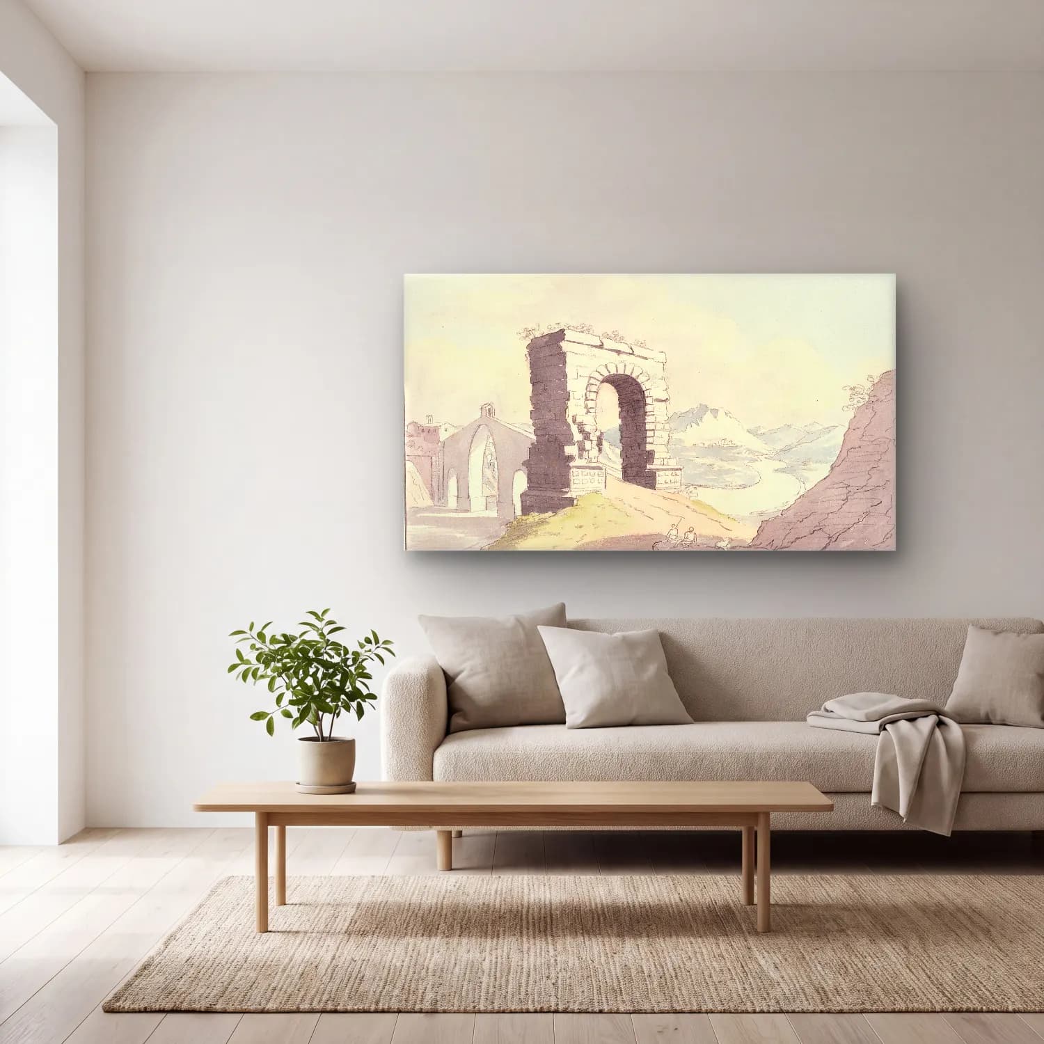 Charles Hamilton Smith – Bridge & Arch of Martorel, Catalonia cam tablo — açık renk salonda