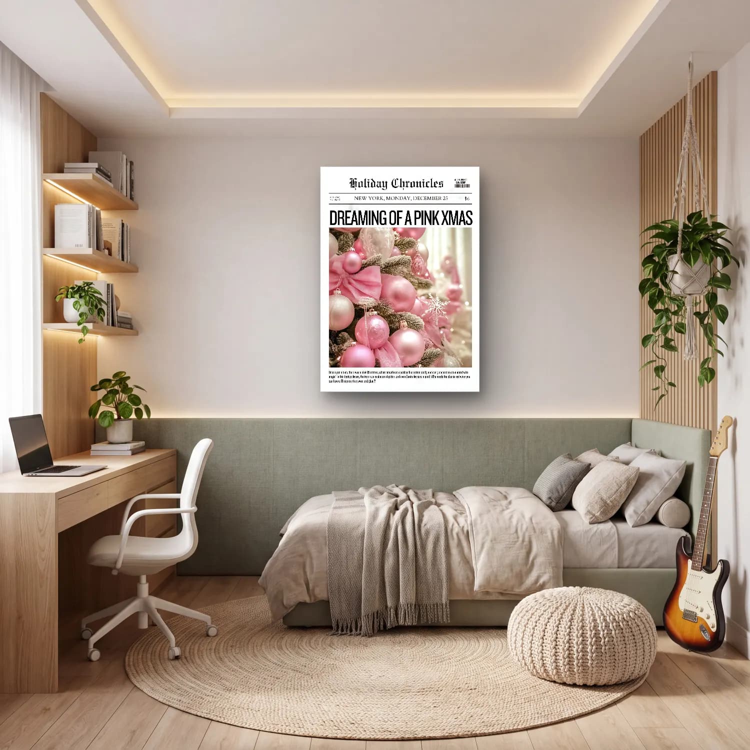 Pastel Yılbaşı Süsleri No. 14 cam tablo — genç odasında