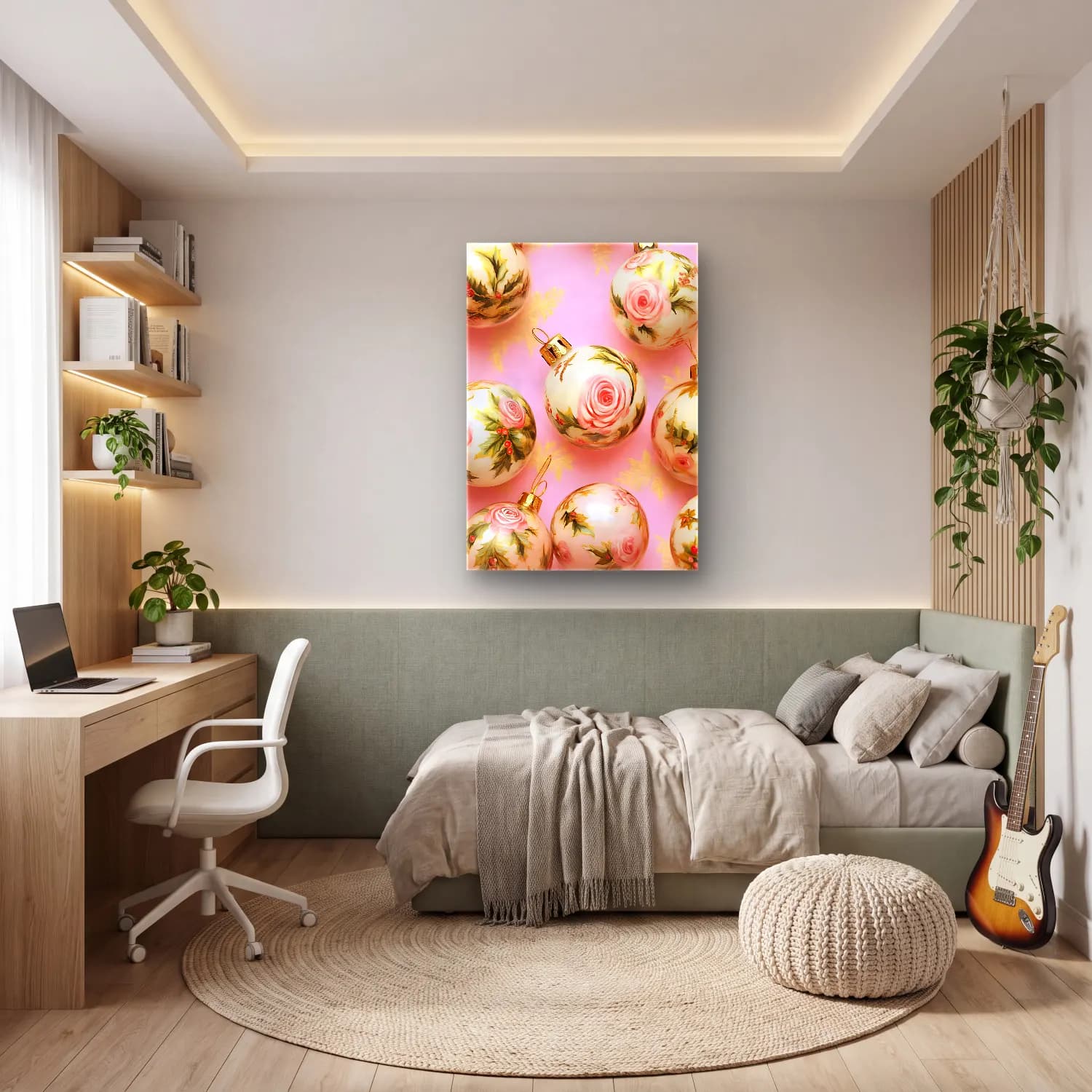Pastel Yılbaşı Süsleri No. 15 cam tablo — genç odasında