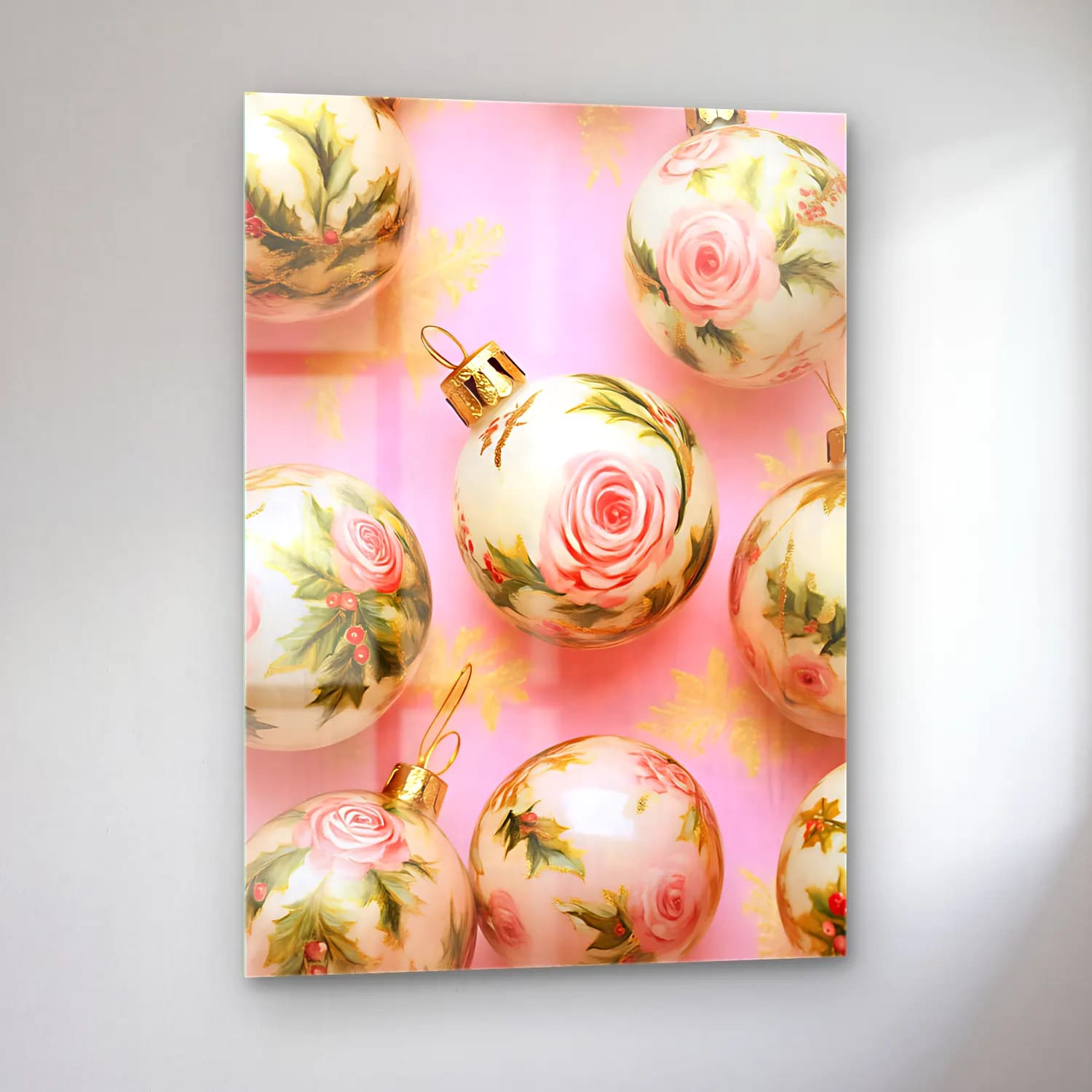 Pastel Yılbaşı Süsleri No. 15 cam tablo — sol açıdan görünüm
