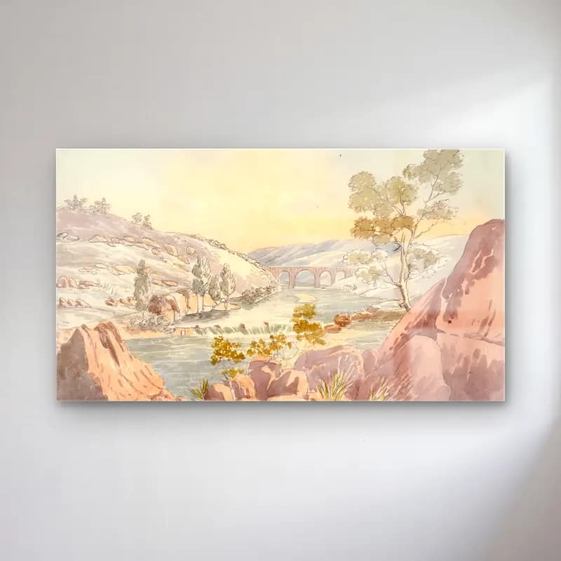 Charles Hamilton Smith – Bridge of Castello Bom on the Coa cam tablo — Charles Hamilton Smith – Bridge of Castello Bom on the Coa — vintage kırda nehir