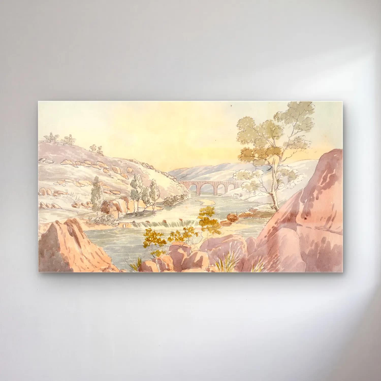 Charles Hamilton Smith – Bridge of Castello Bom on the Coa cam tablo — Charles Hamilton Smith – Bridge of Castello Bom on the Coa — vintage kırda nehir