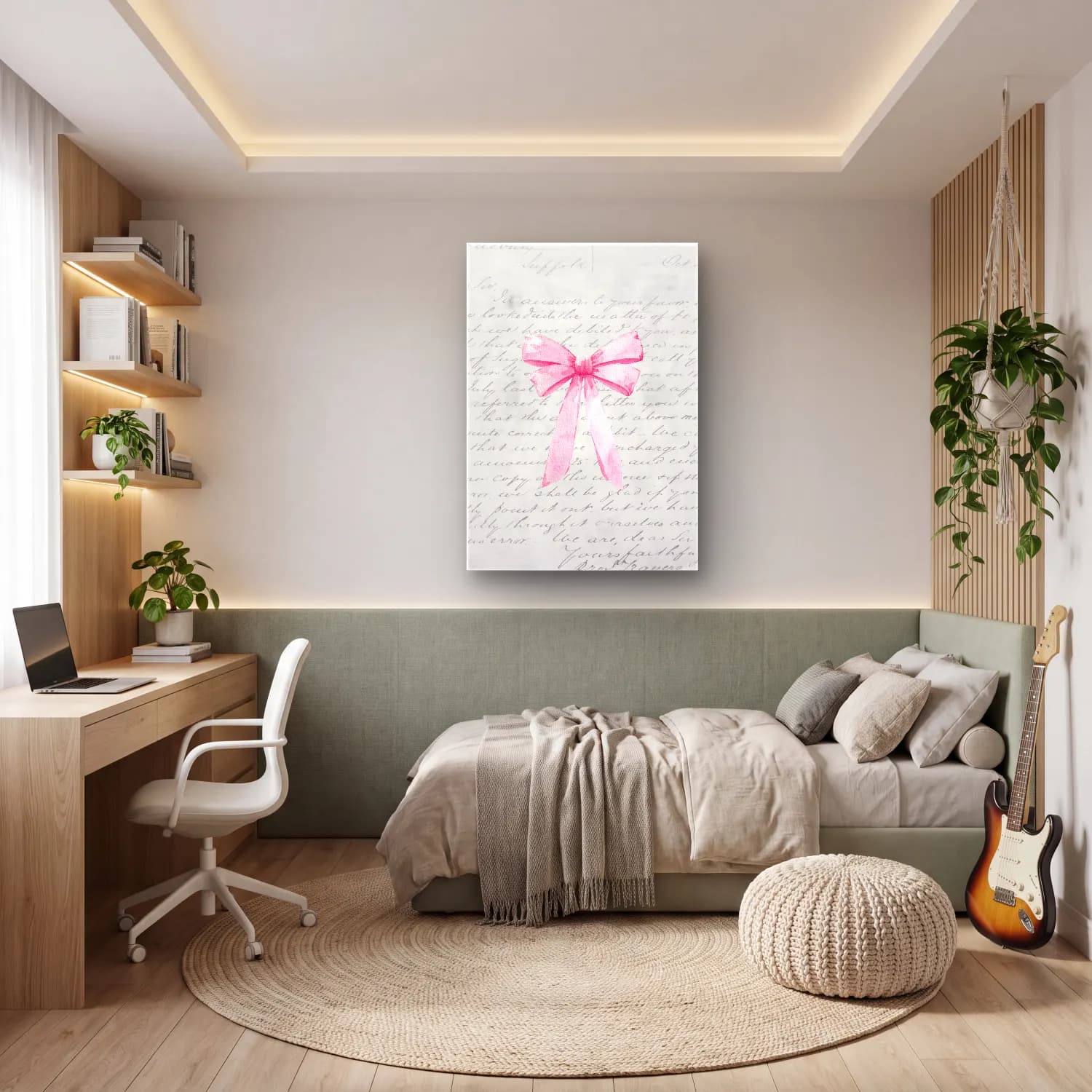 Pastel Fiyonk No. 10 cam tablo — genç odasında