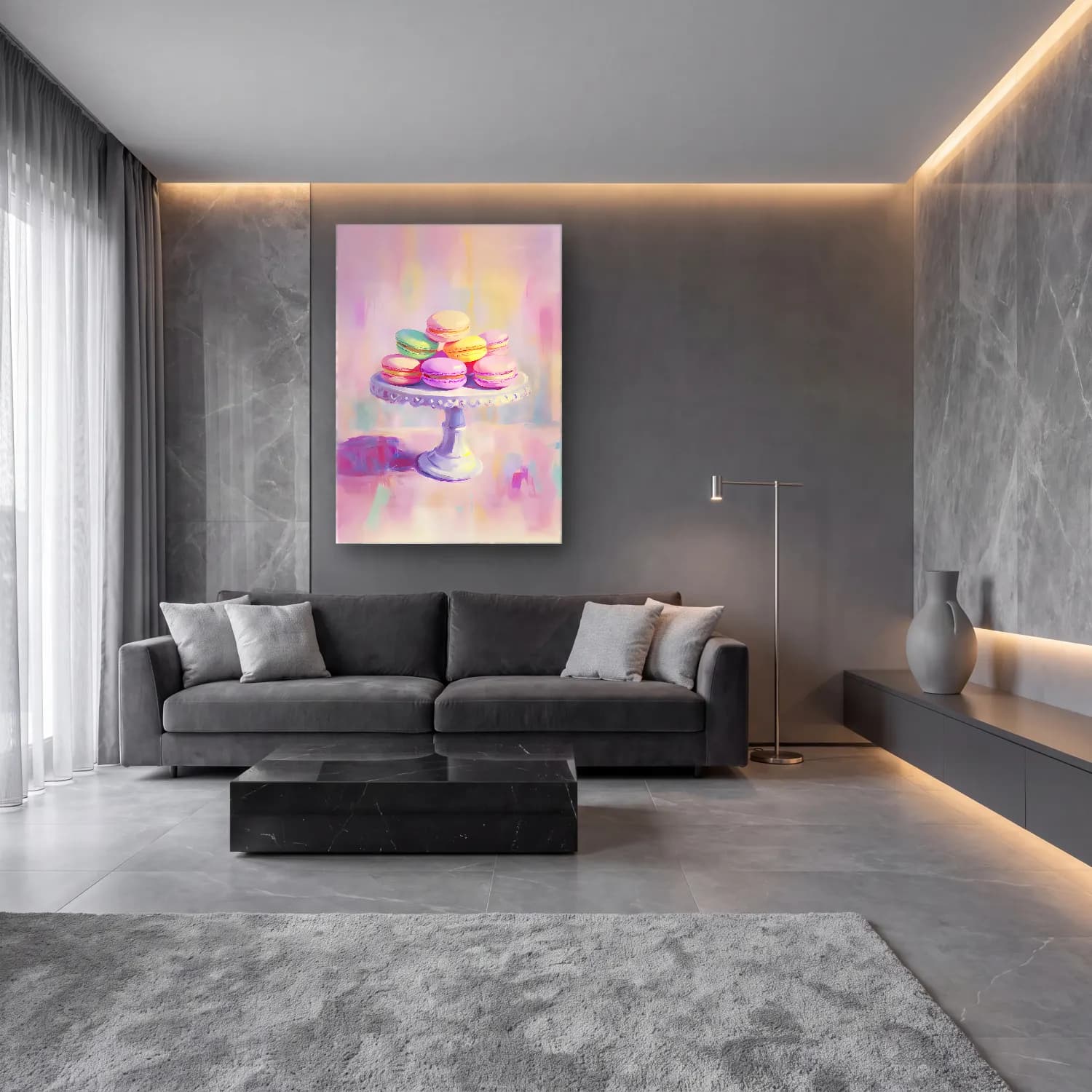 Pastel Tatlılar No. 7 cam tablo — lüks salon duvarında
