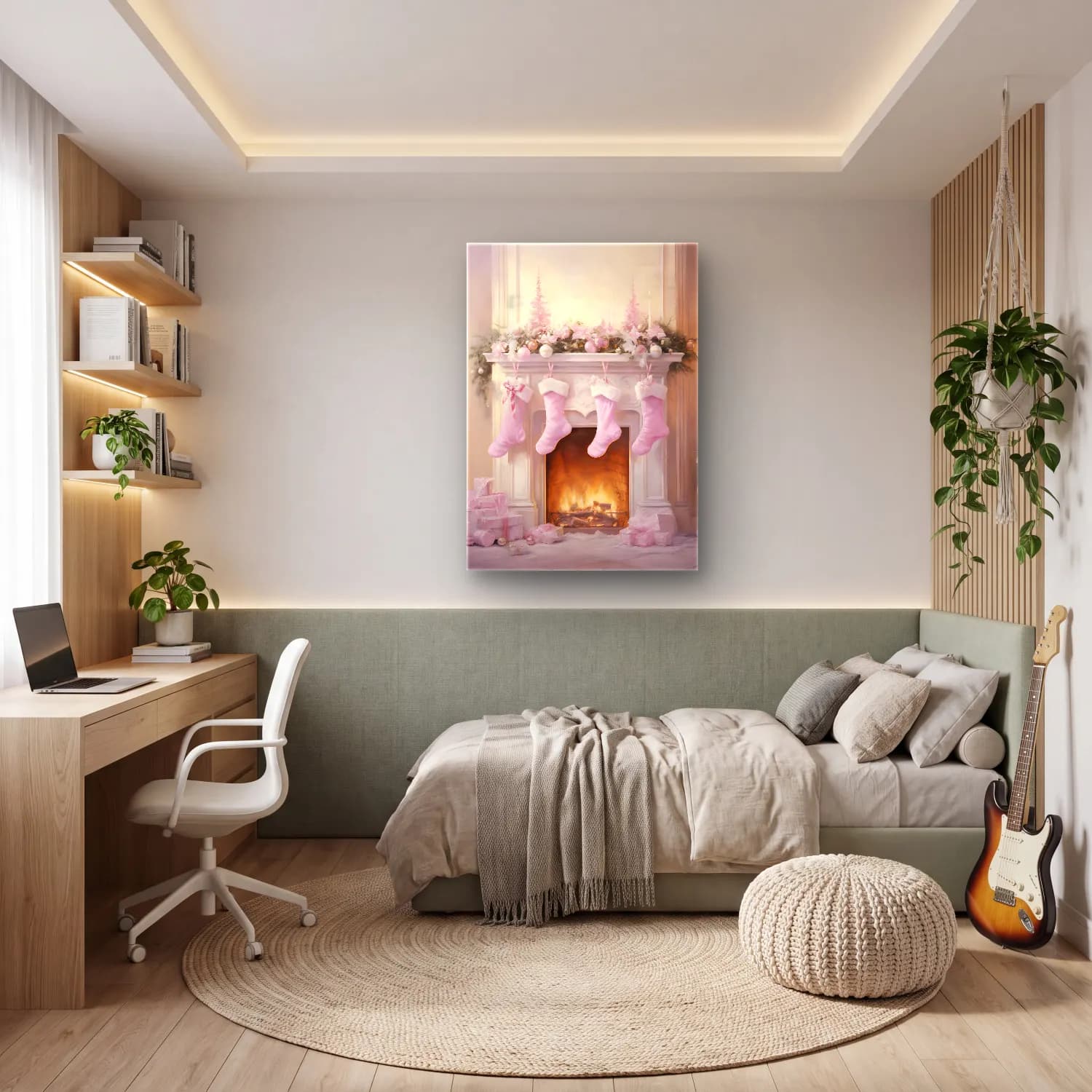 Pastel Yılbaşı Süsleri No. 16 cam tablo — genç odasında