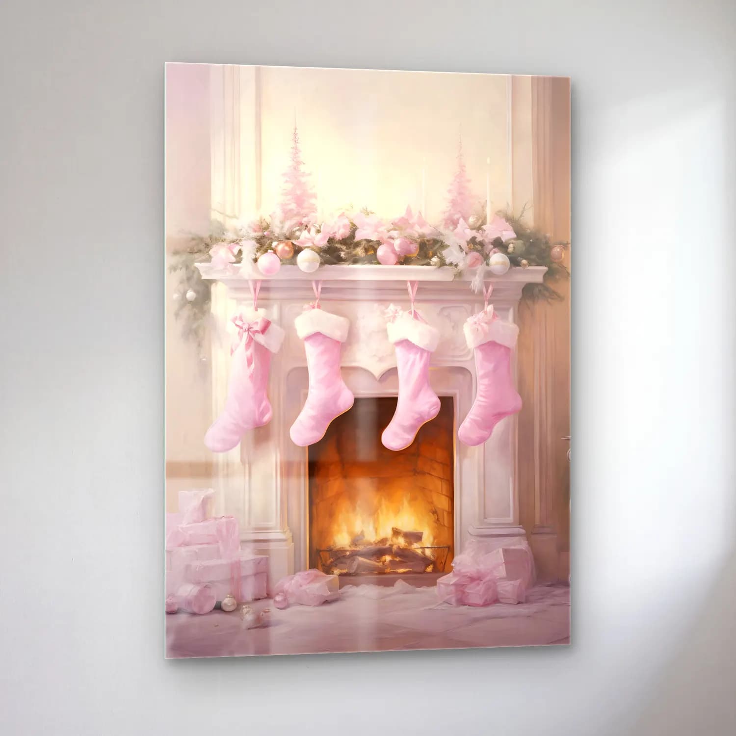 Pastel Yılbaşı Süsleri No. 16 cam tablo — sol açıdan görünüm