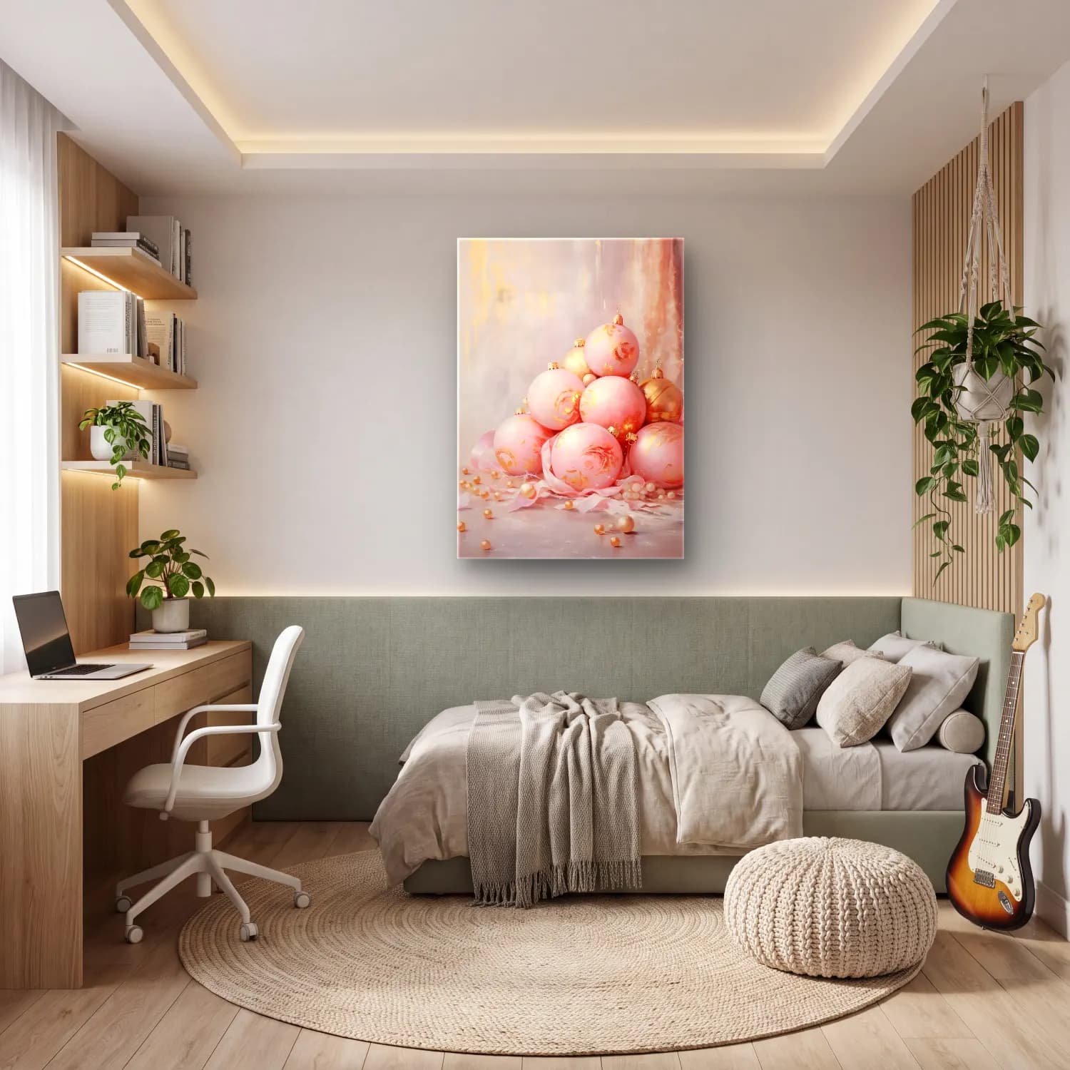 Pastel Yılbaşı Süsleri No. 17 cam tablo — genç odasında