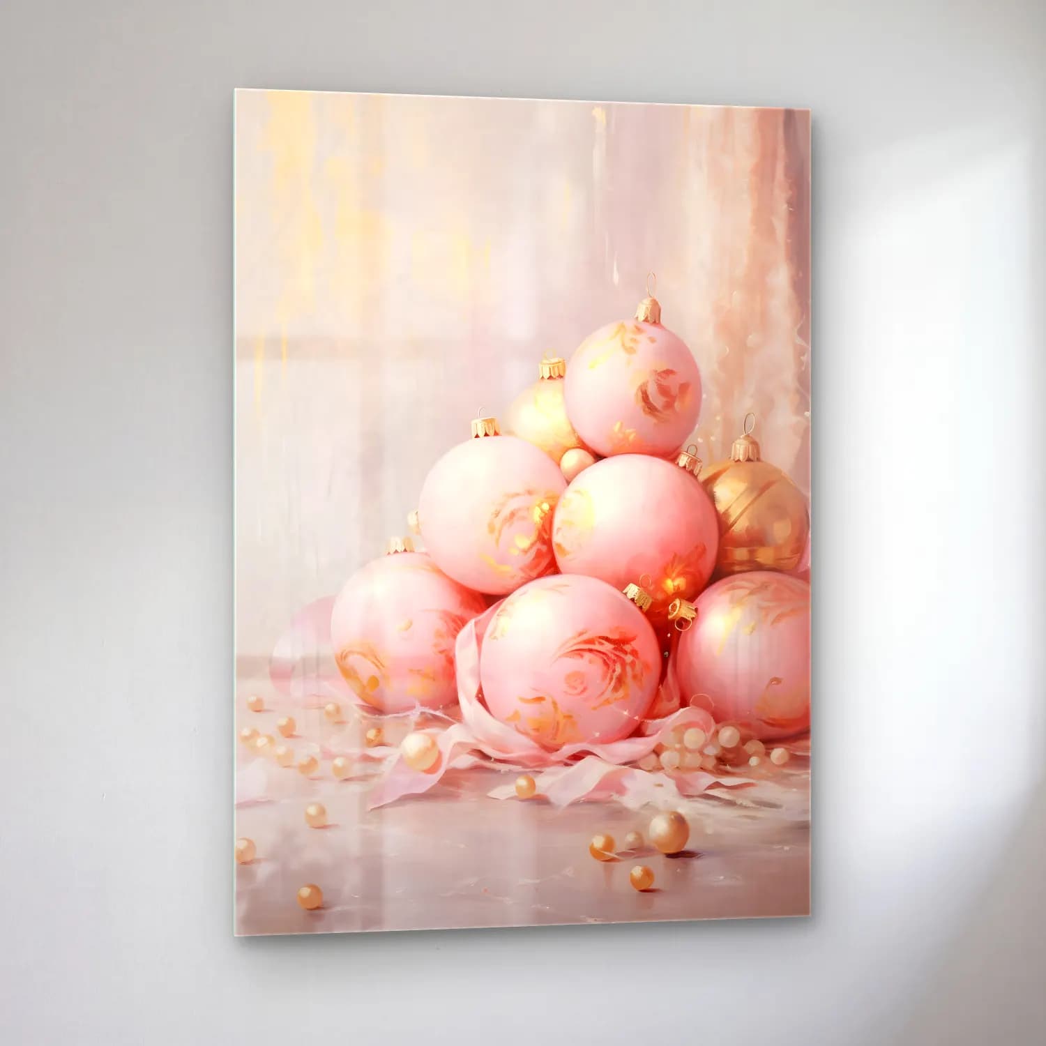 Pastel Yılbaşı Süsleri No. 17 cam tablo — sol açıdan görünüm