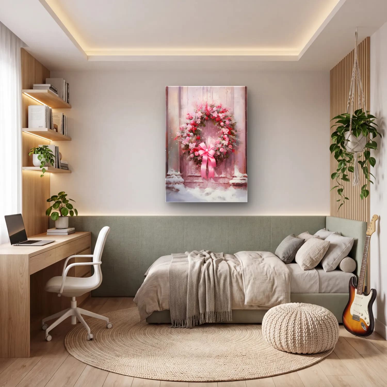 Pastel Çelenk No. 3 cam tablo — genç odasında