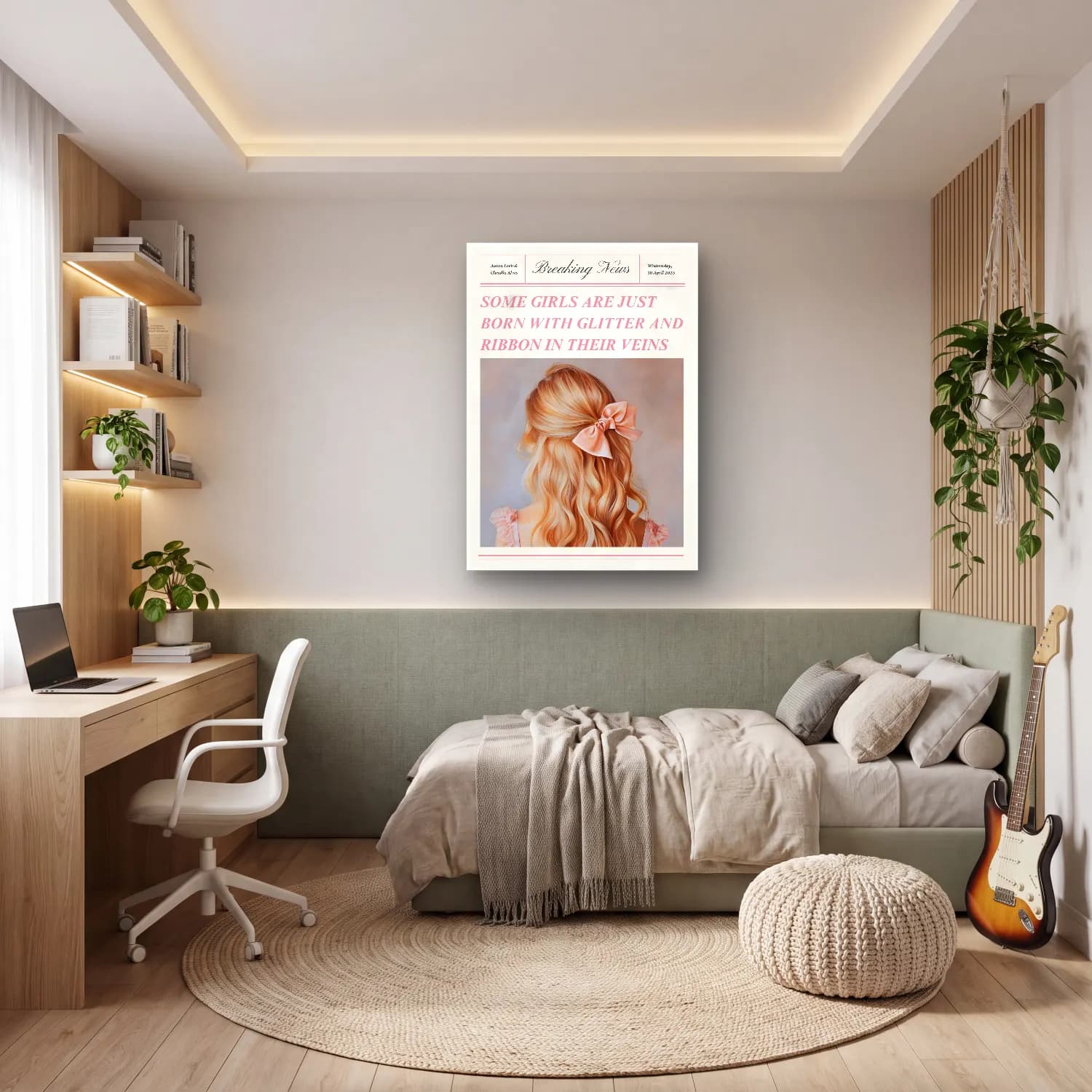 Pastel Fiyonk No. 11 cam tablo — genç odasında