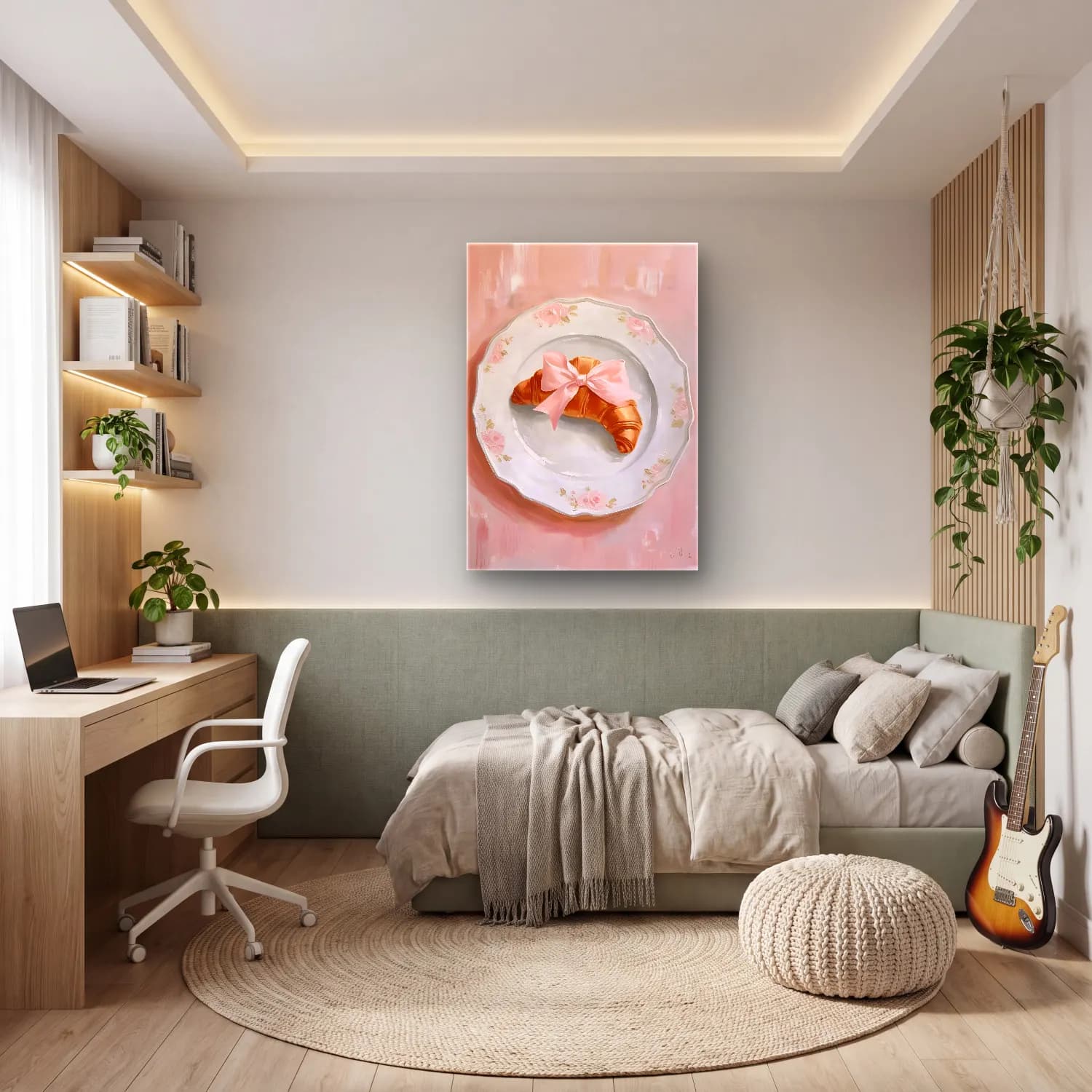 Pastel Fiyonk No. 12 cam tablo — genç odasında