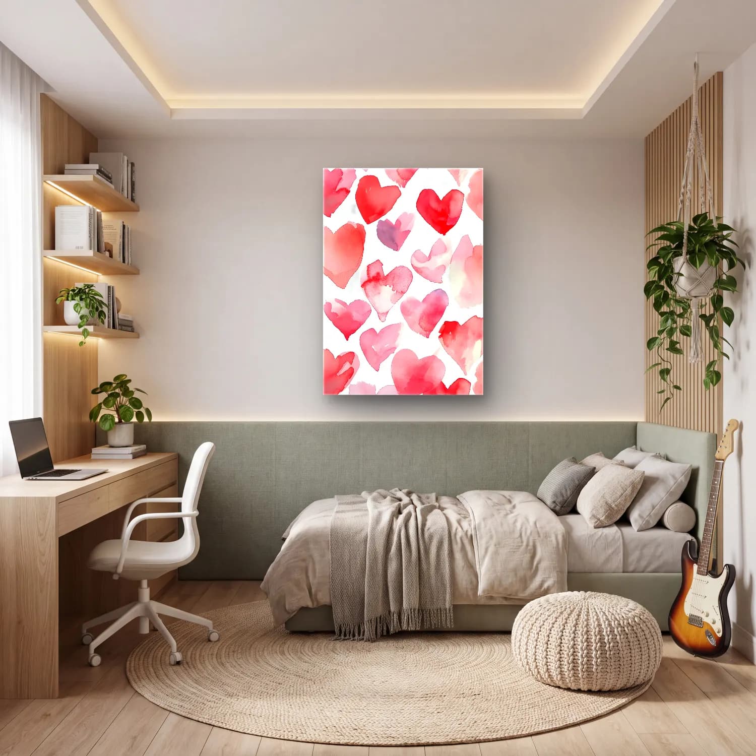 Suluboya Çiçek Deseni – Kırmızı Tonlar cam tablo — genç odasında