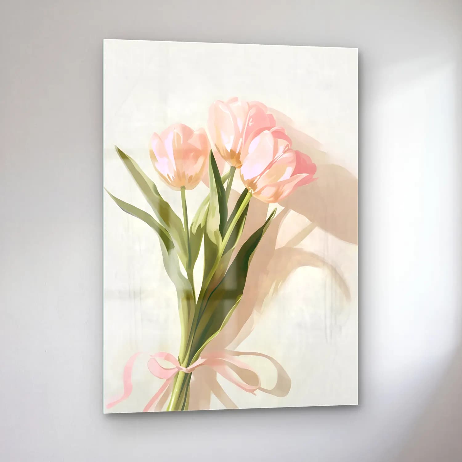 Pastel Laleler No. 3 cam tablo — sol açıdan görünüm