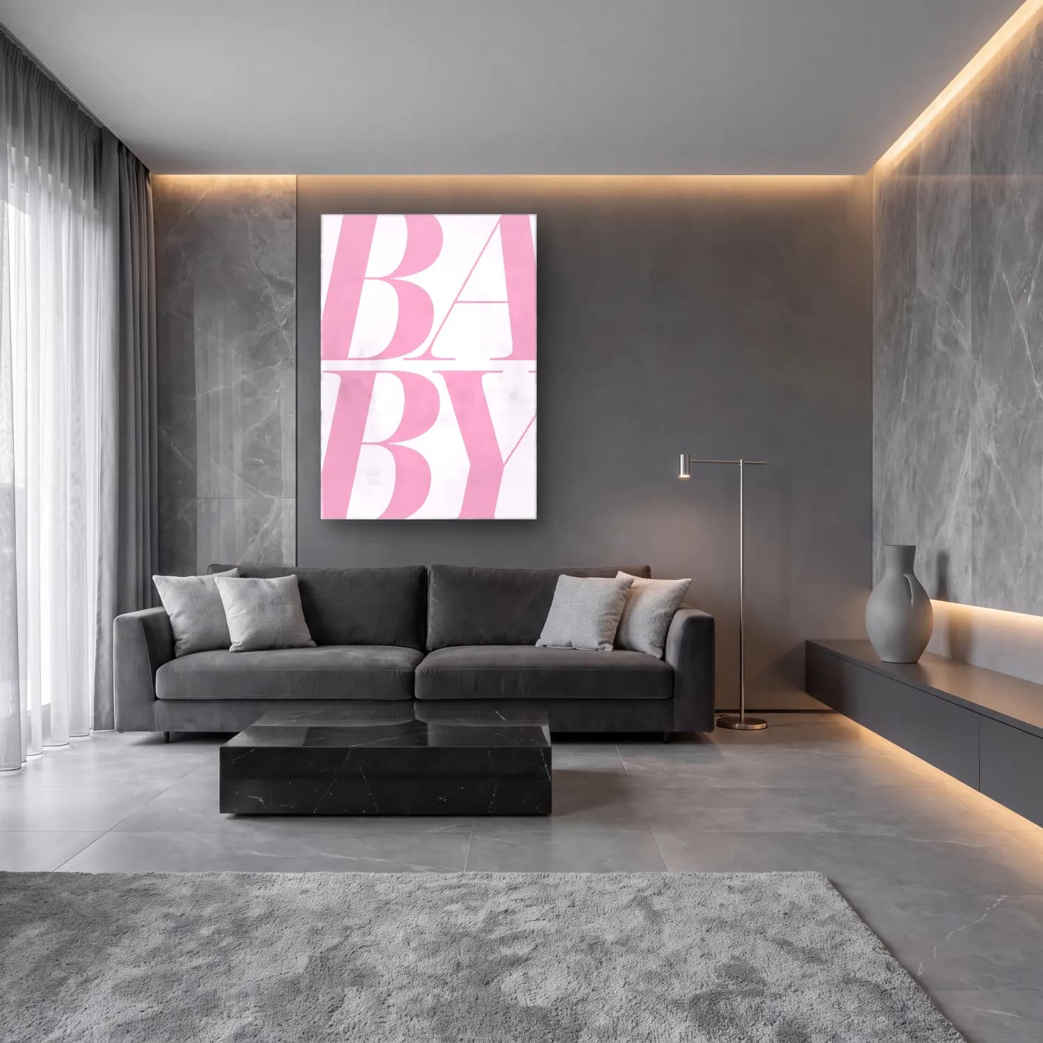 Pastel Yazılı Tasarım No. 25 cam tablo — lüks salon duvarında