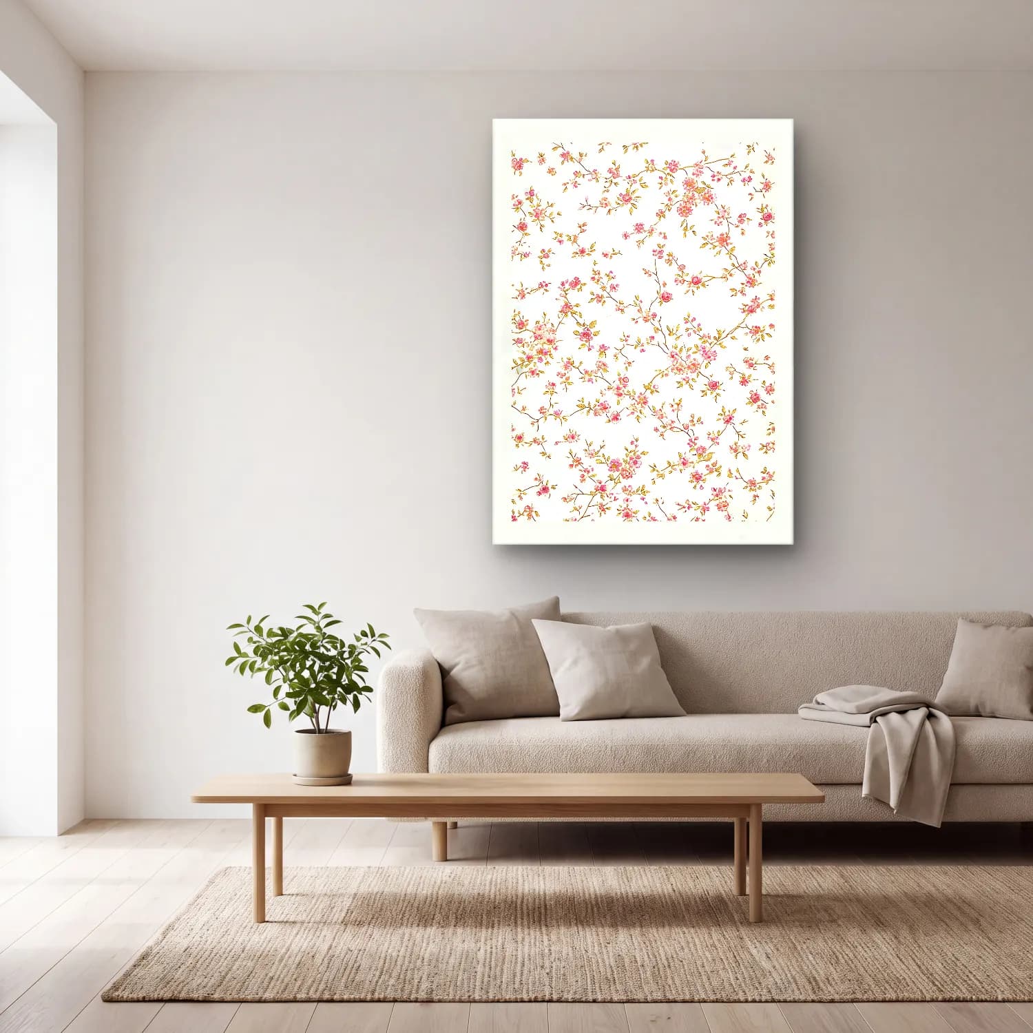 Pastel Çiçek Deseni No. 38 cam tablo — açık renk salonda